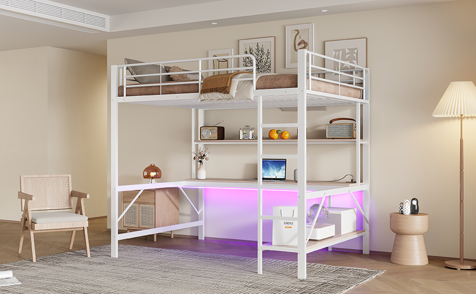 Lit enfant fer et MDF avec LED 7 couleurs contrôlable app, pour chambre d'enfant, structure stable, ambiance lumineuse personnalisable, design ludique, sécurité, durabilité, style fonctionnel moderne - image 13