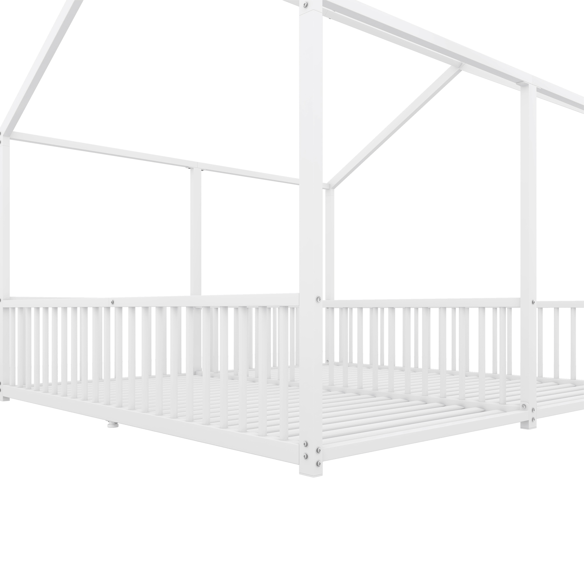 Lit jumeaux enfant en fer 2×90×200 cm en forme de maison, barrières sécurité, pour famille avec 2 enfants, design créatif, indépendance de couchage, stabilité, sécurité, style ludique, décoration - image 14