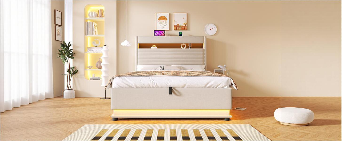 Lit rembourré 140 x 200 cm avec ports USB et Type- - image 28