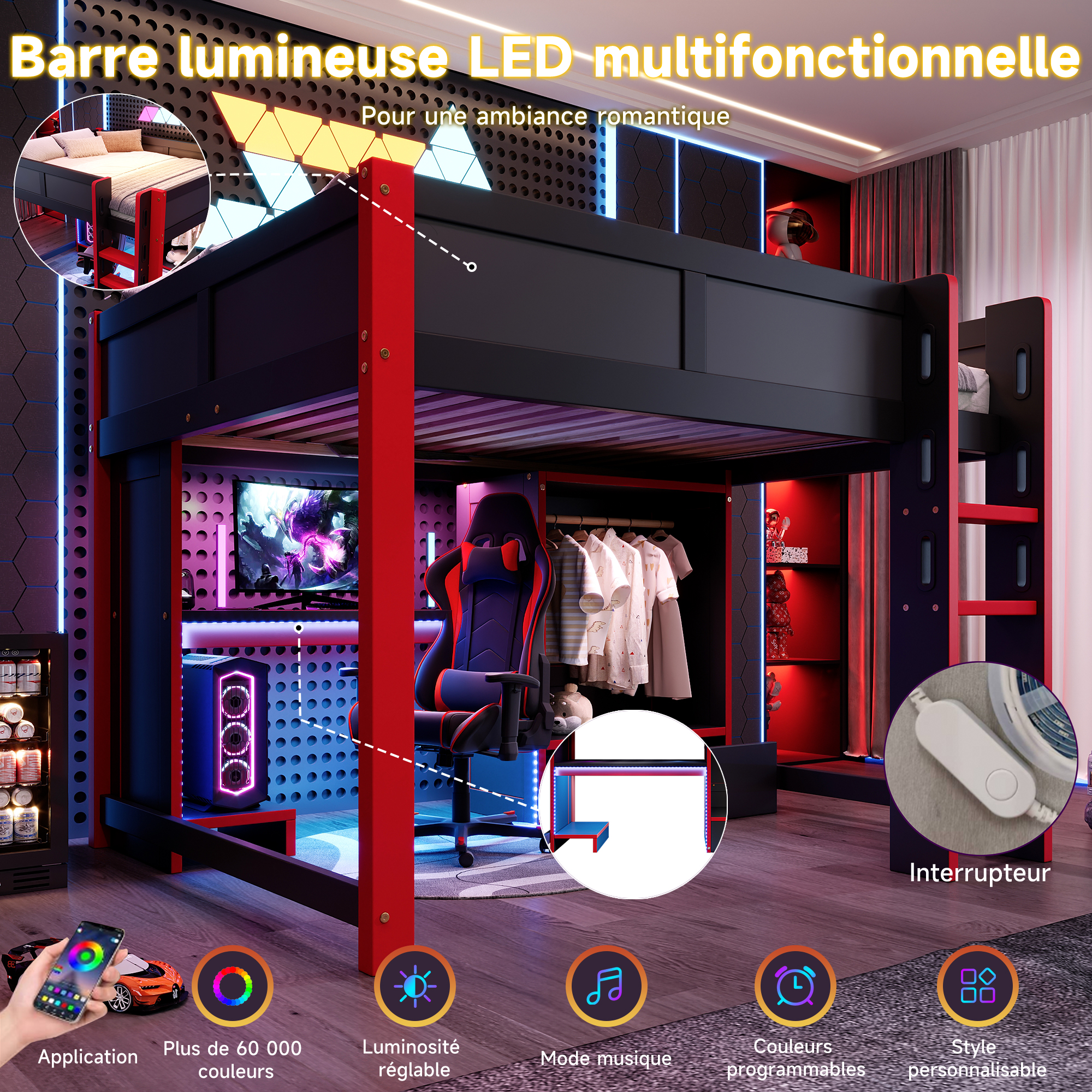 lit mezzanine avec bureau - vue 4