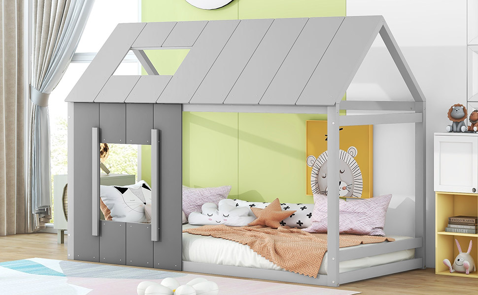 Lit enfant en forme de maison en pin et MDF, concept ouvert décorable, pour chambre d'enfant, design ludique, premier lit, stabilité, facile montage, style moderne, créativité, sécurité, durabilité, décoration - image 14