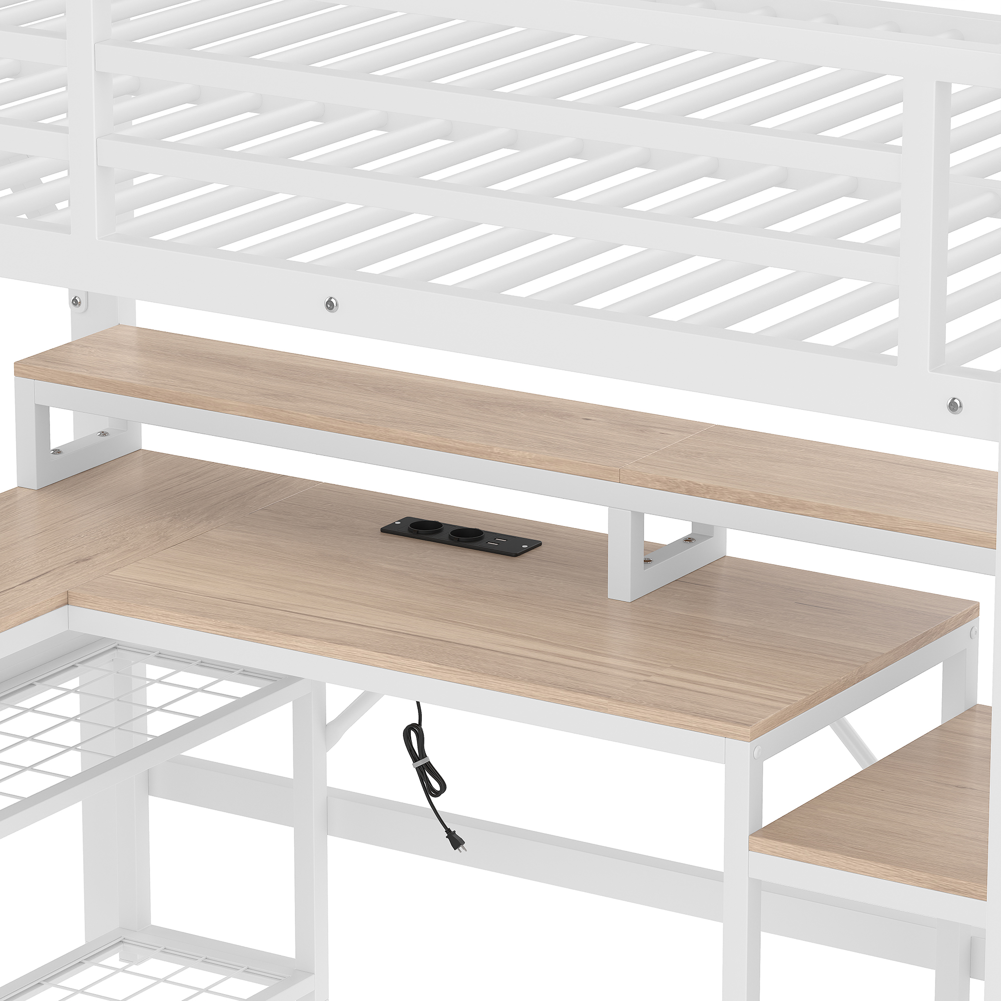 Lit mezzanine fer et MDF avec LED contrôlable app, USB, étagères et compartiments, pour chambre d'enfant et étude, structure stable, ambiance lumineuse, beaucoup de rangement, design moderne, sécurité - image 14