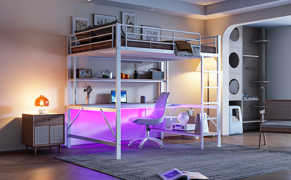 Lit enfant fer et MDF avec LED 7 couleurs contrôlable app, pour chambre d'enfant, structure stable, ambiance lumineuse personnalisable, design ludique, sécurité, durabilité, style fonctionnel moderne - image 14