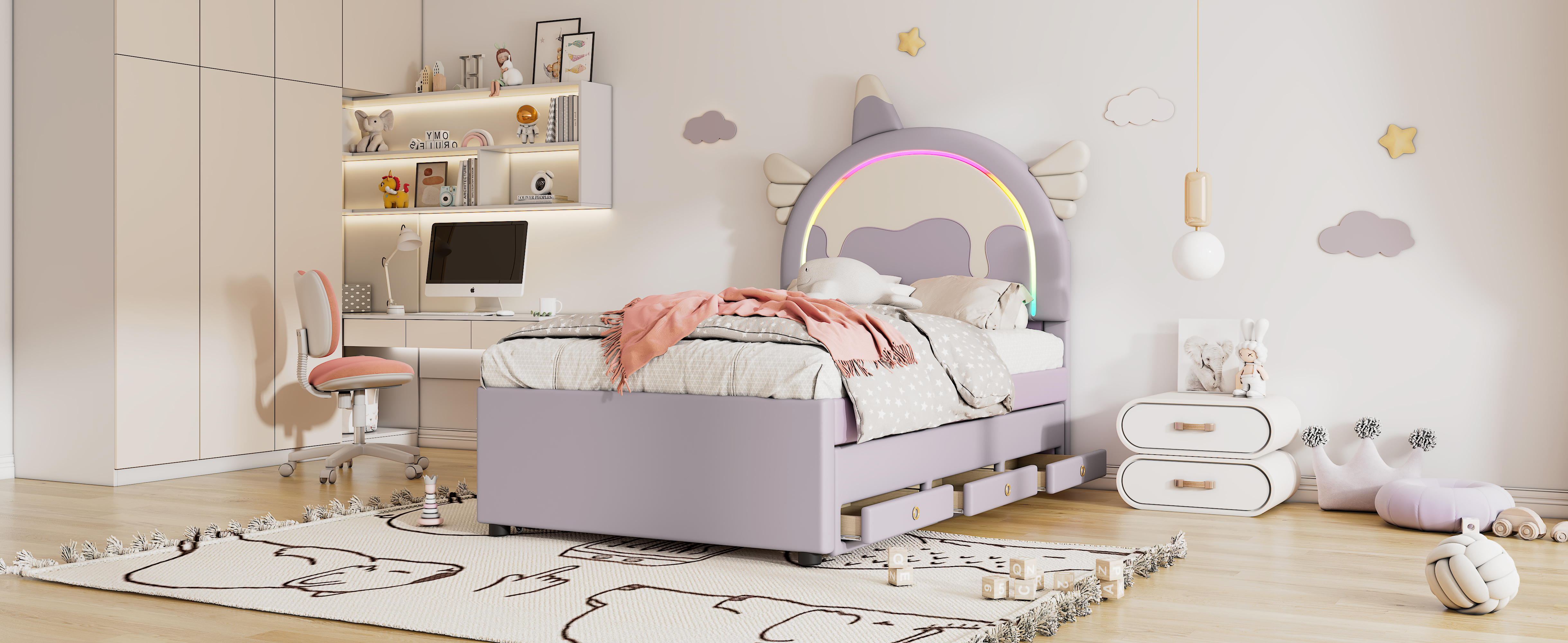 Lit enfant design licorne en PU et MDF avec lit es - image 15