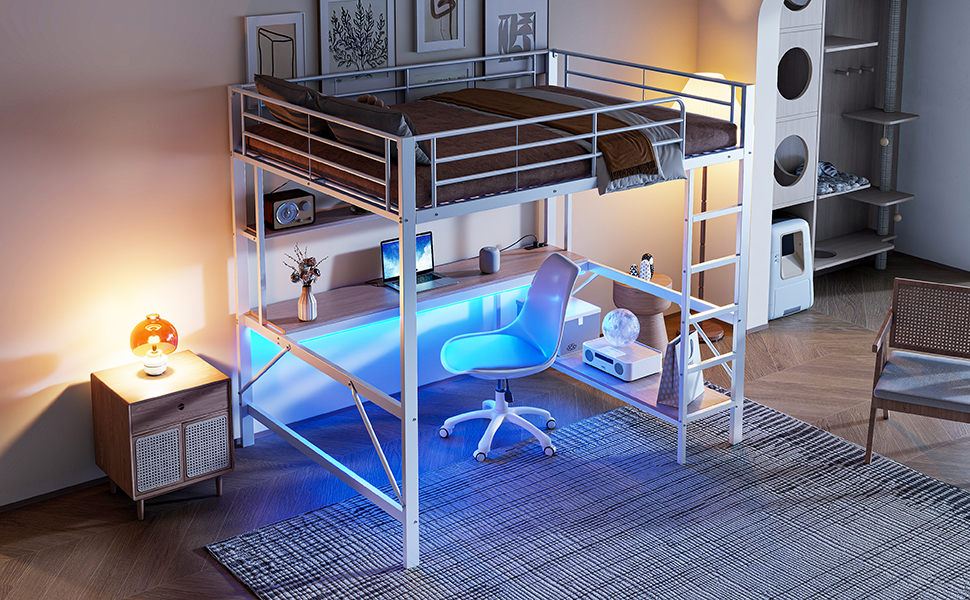 Lit enfant fer et MDF avec LED 7 couleurs contrôlable app, pour chambre d'enfant, structure stable, ambiance lumineuse personnalisable, design ludique, sécurité, durabilité, style fonctionnel moderne - image 16
