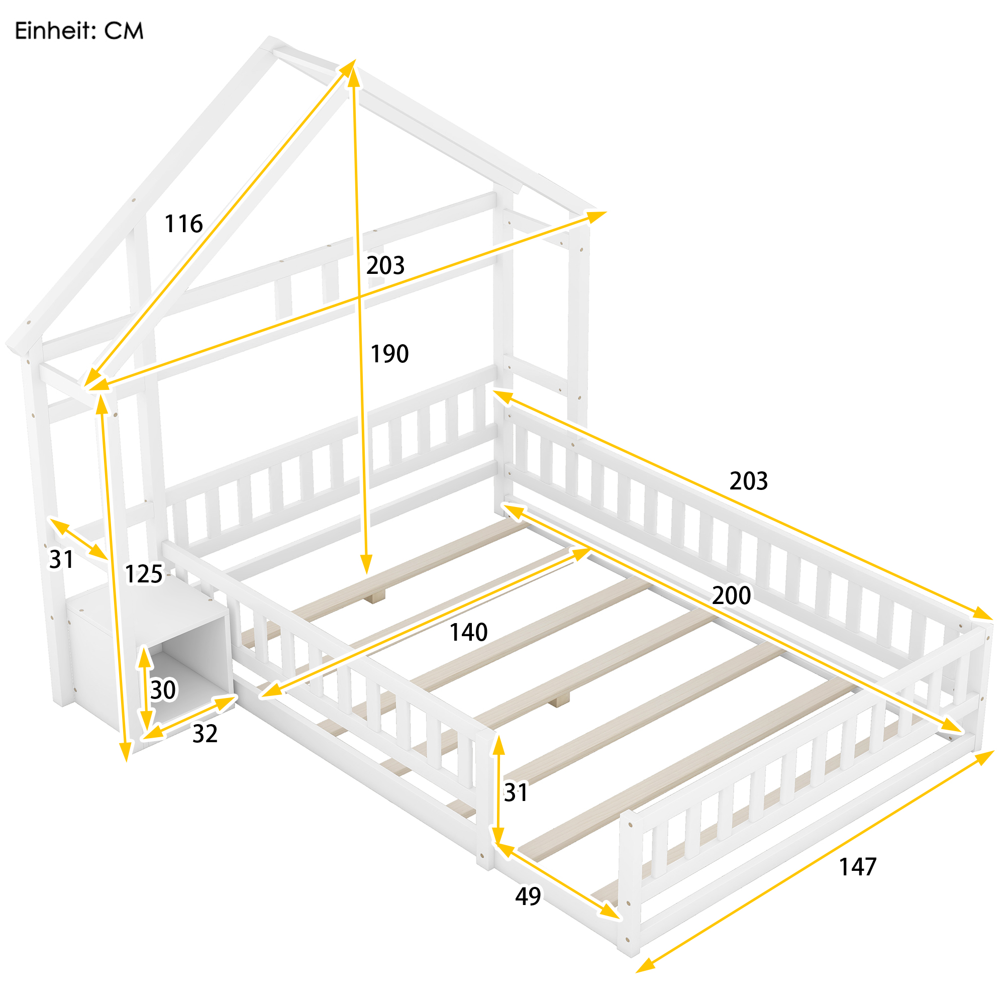 Schéma dimensions lit cabane