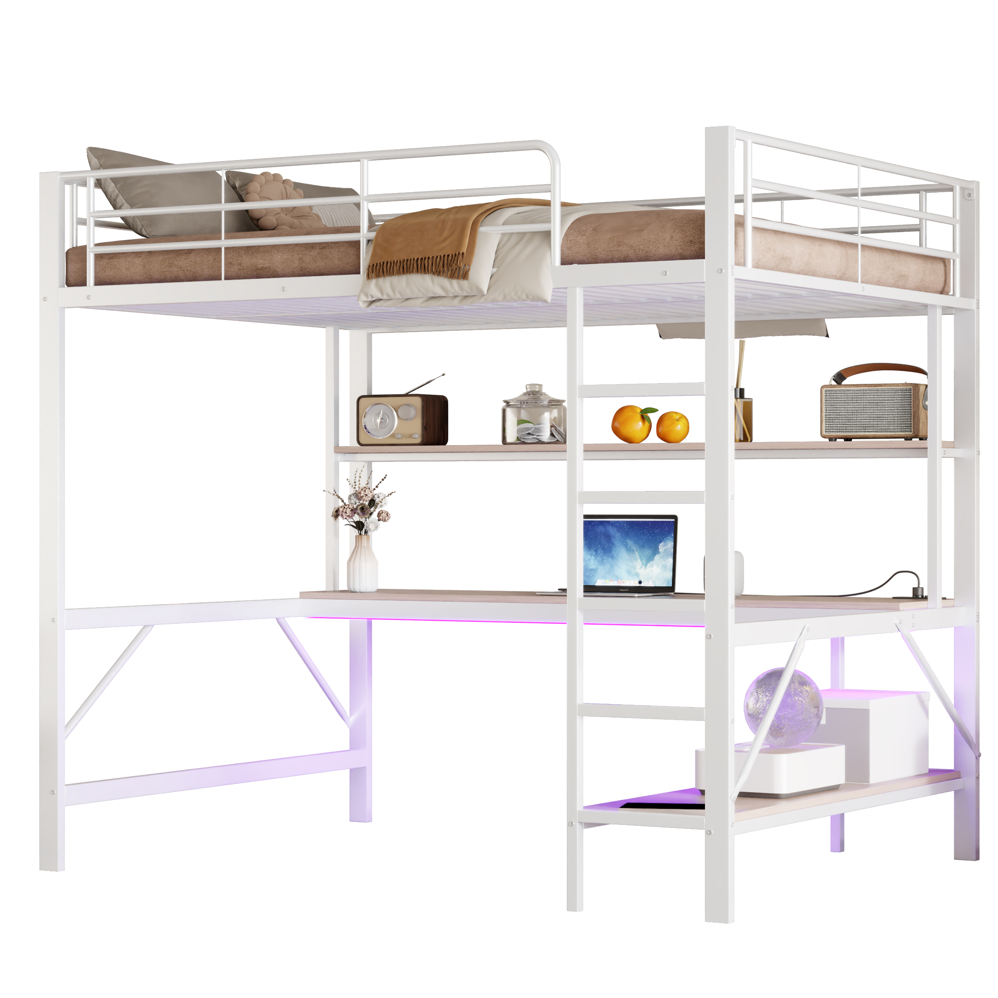 Lit enfant fer et MDF avec LED 7 couleurs contrôlable app, pour chambre d'enfant, structure stable, ambiance lumineuse personnalisable, design ludique, sécurité, durabilité, style fonctionnel moderne - image 3