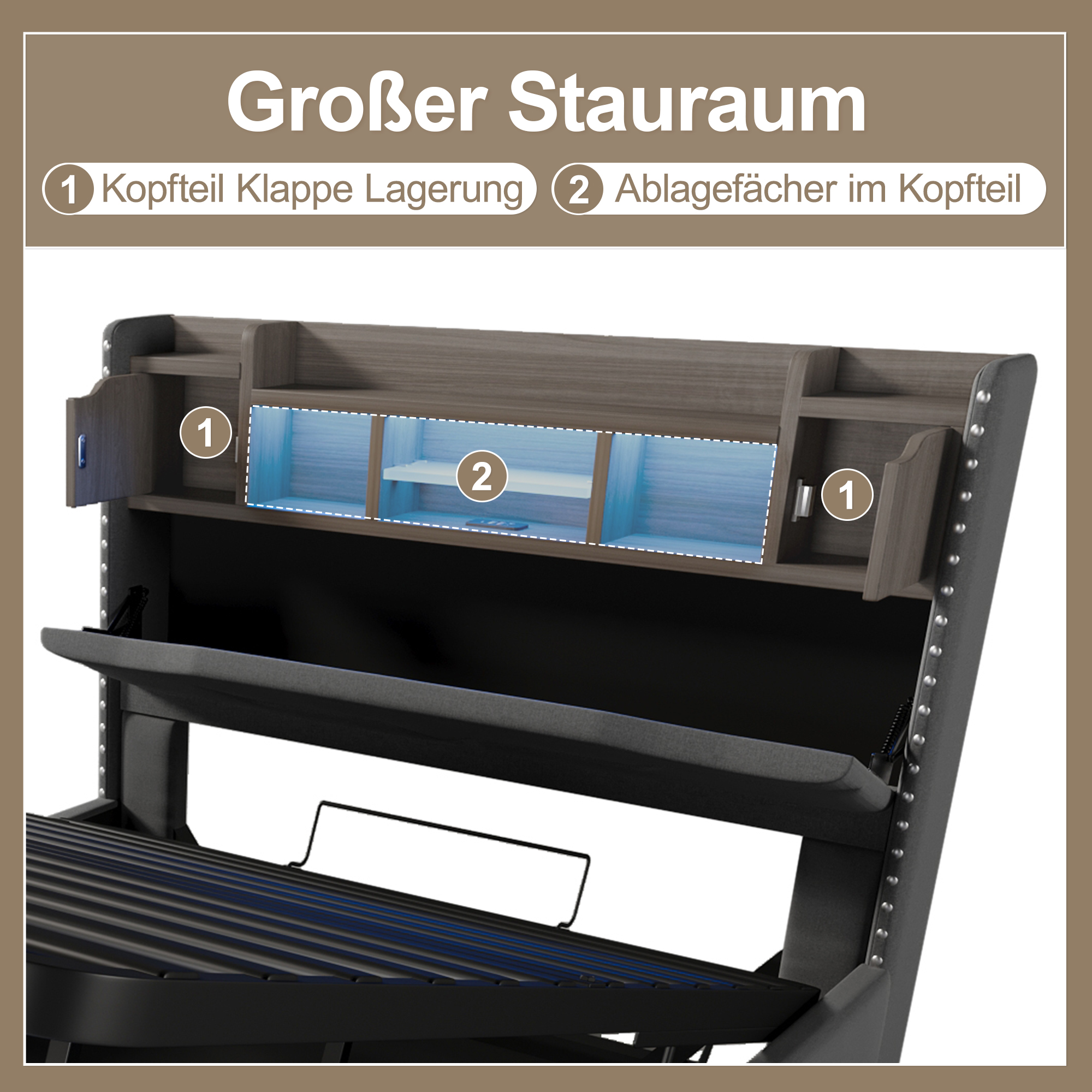 Lit design moderne gris avec éclairage LED