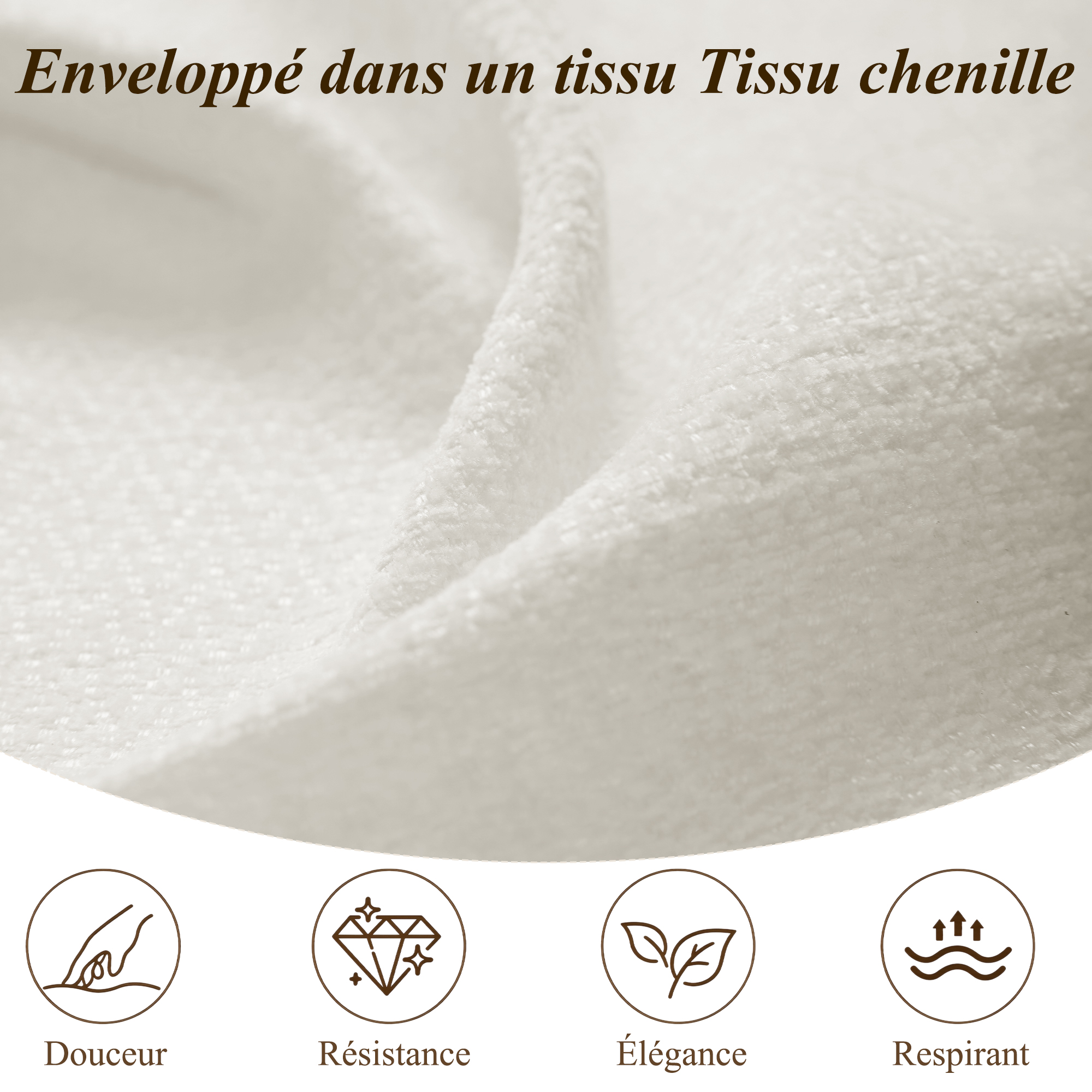Présentation de Lit coffre rembourré en chenille 140 x 200 cm avec rangement hydraulique, LED et sommier à lattes, Beige, sans matelas