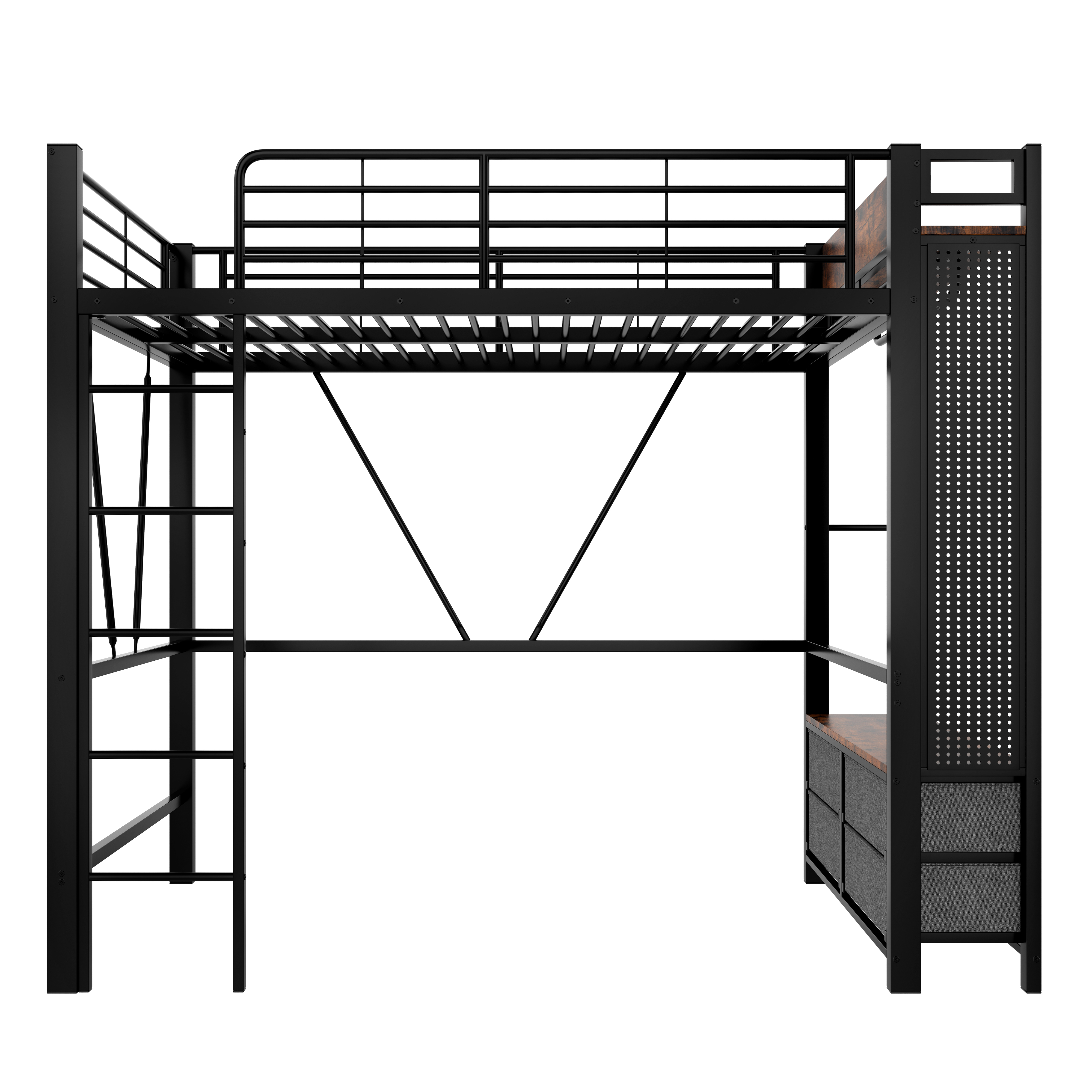 Lit en fer et MDF avec tringles suspendues, 4 tiroirs, pour chambre, structure forte, beaucoup de rangement vertical, utilisation optimale espace, design fonctionnel, style moderne, stabilité, durabilité - image 8