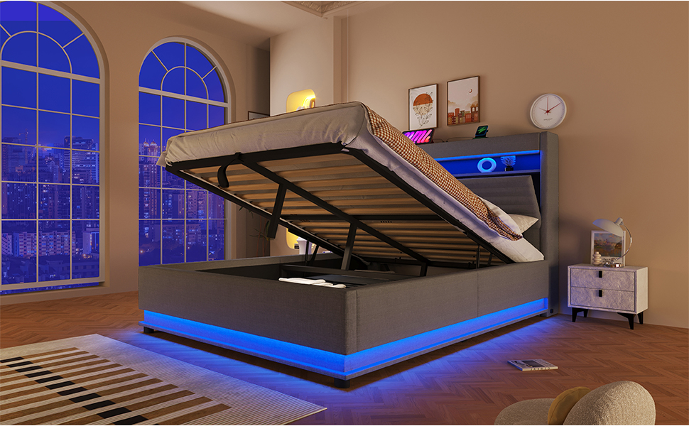 Lit rembourré multifonction avec éclairage LED rég - image 19