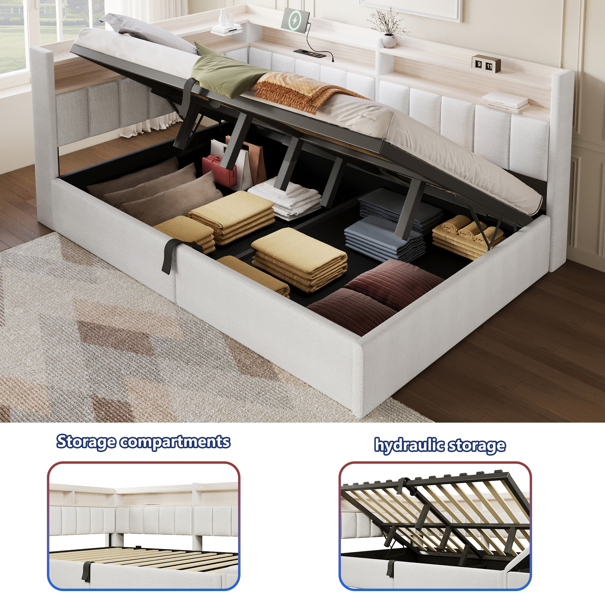 Lit banquette coffre – Éclairage LED et connexion à portée de main