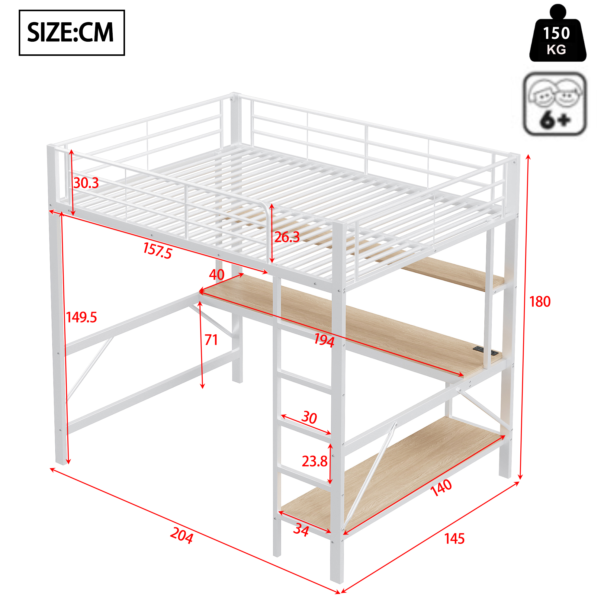 Lit enfant fer et MDF avec LED 7 couleurs contrôlable app, pour chambre d'enfant, structure stable, ambiance lumineuse personnalisable, design ludique, sécurité, durabilité, style fonctionnel moderne - image 4