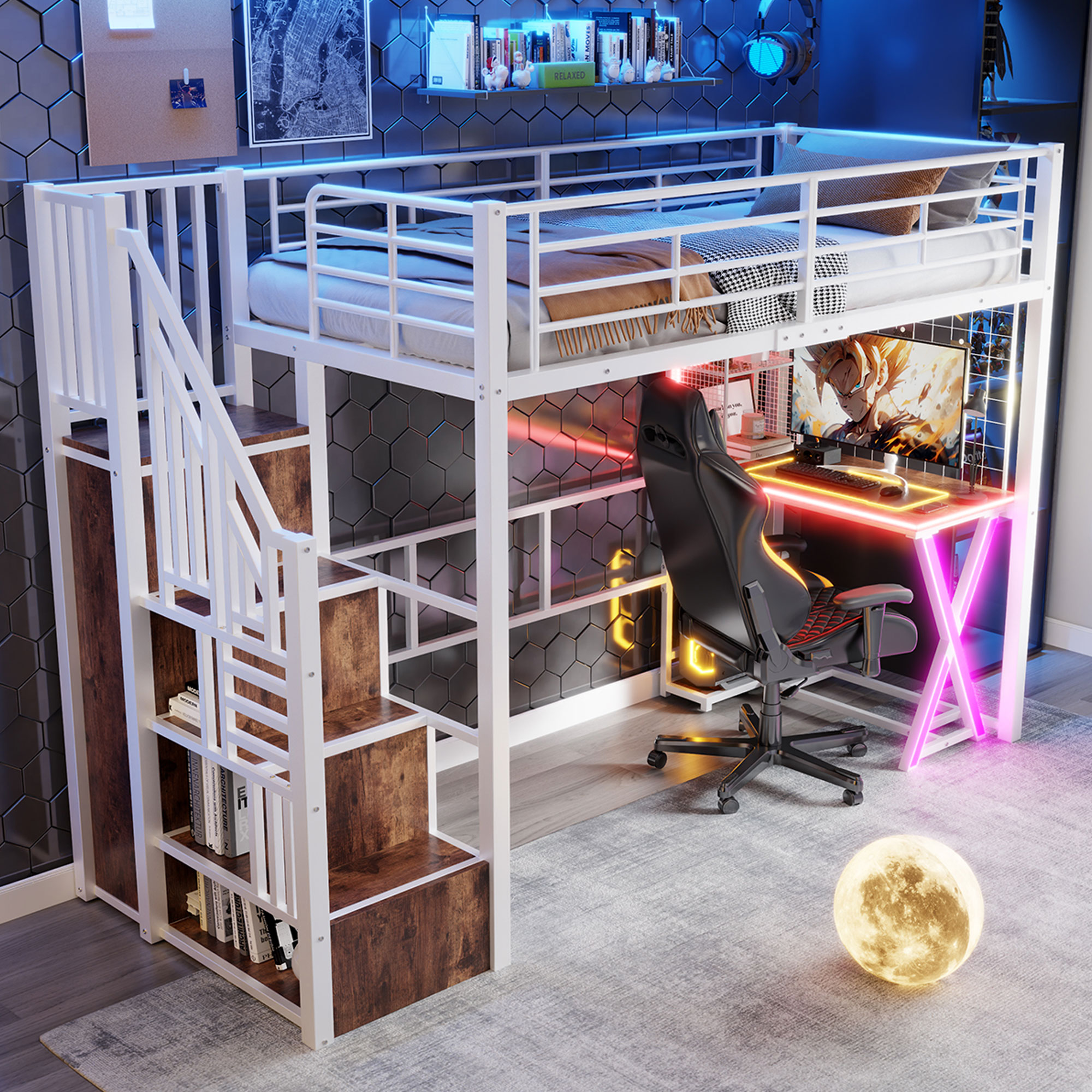 Lit mezzanine avec bureau intégré, éclairage LED r - image 1