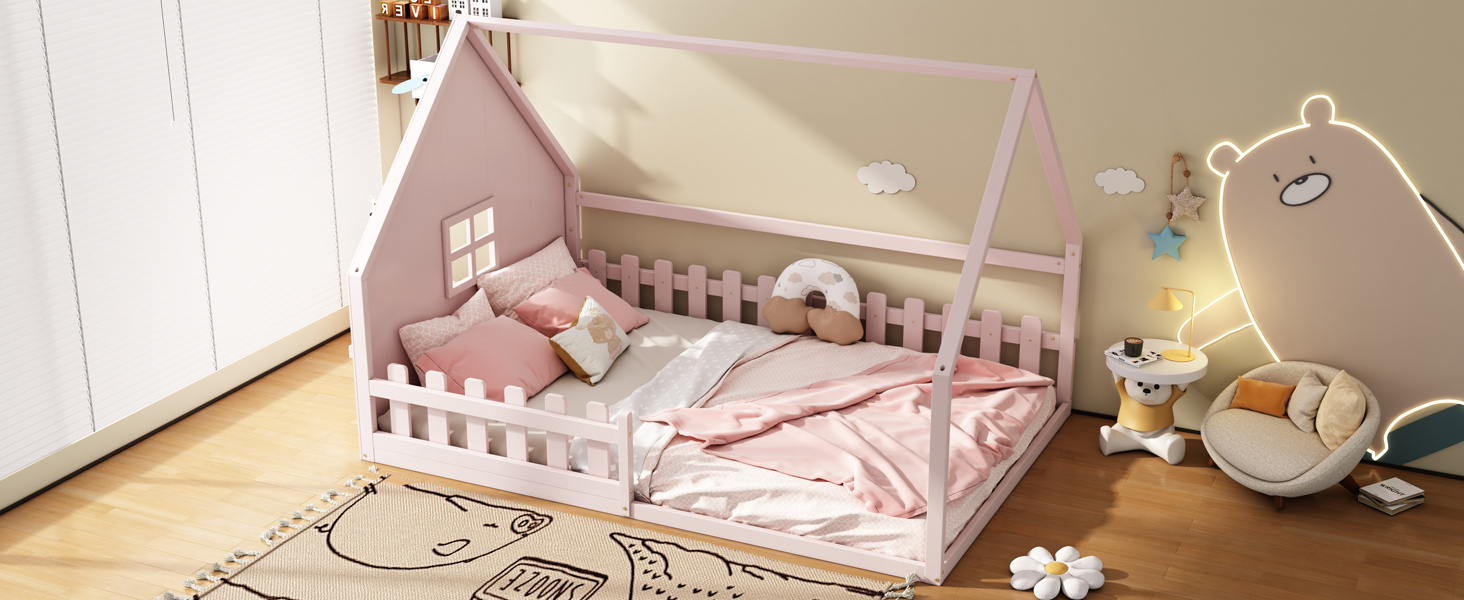 Lit maison enfant en bois de pin et MDF avec desig - image 15