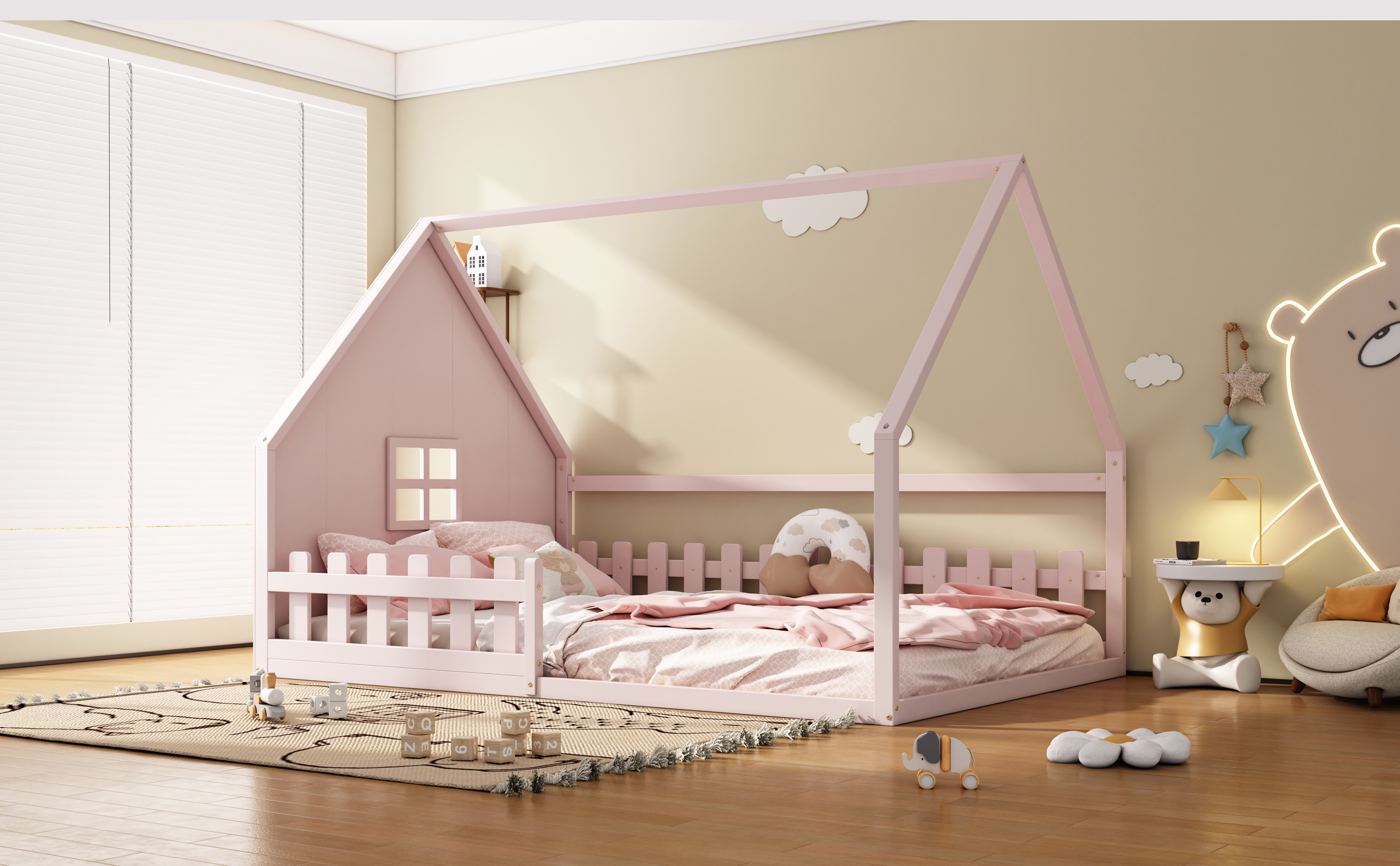 Lit maison enfant en bois de pin et MDF avec desig - image 13