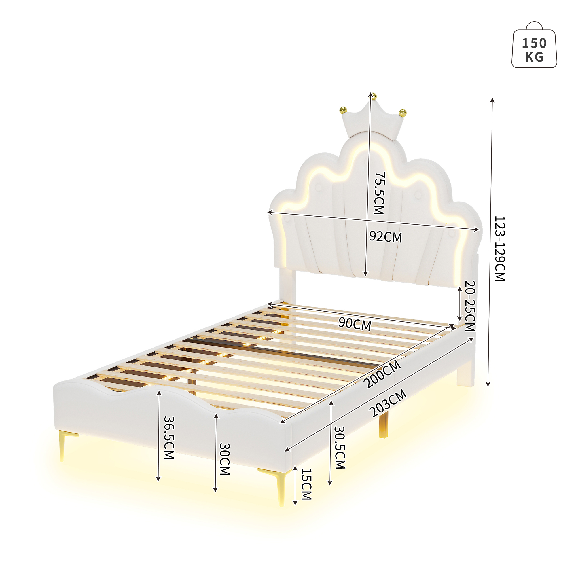 90*200cm Flaches Doppelbett, kronenförmiges Prinze