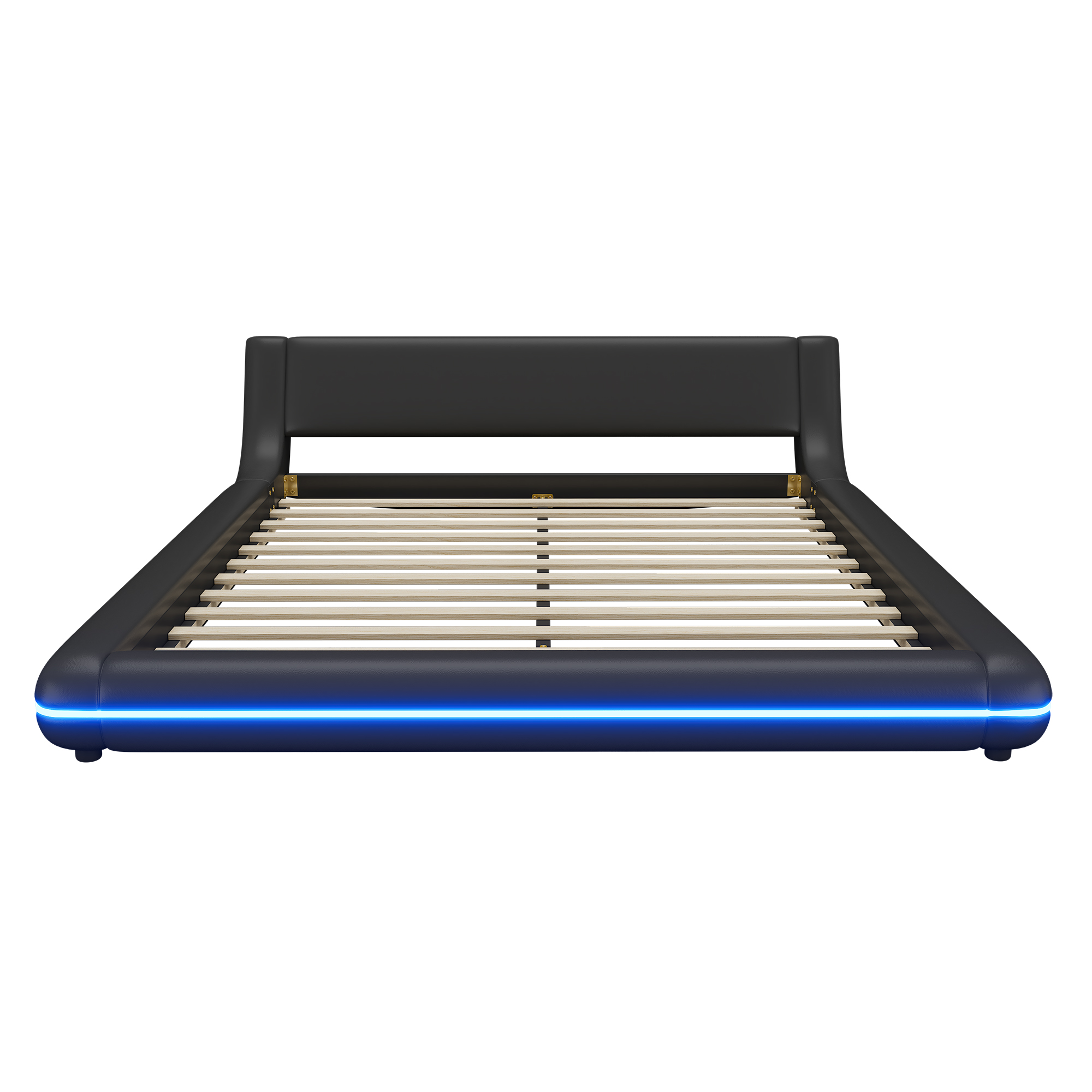 Lit au sol en PU et MDF avec LED changeantes contrôlable app, pour chambre, structure stable, ambiance romantique, design moderne, matériau durable, confort et technologie, style fonctionnel élégant - image 4