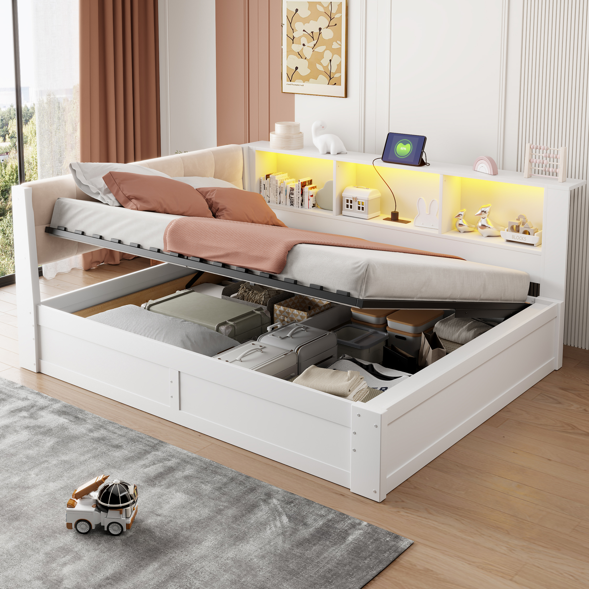 Lit banquette blanc 140x200 cm