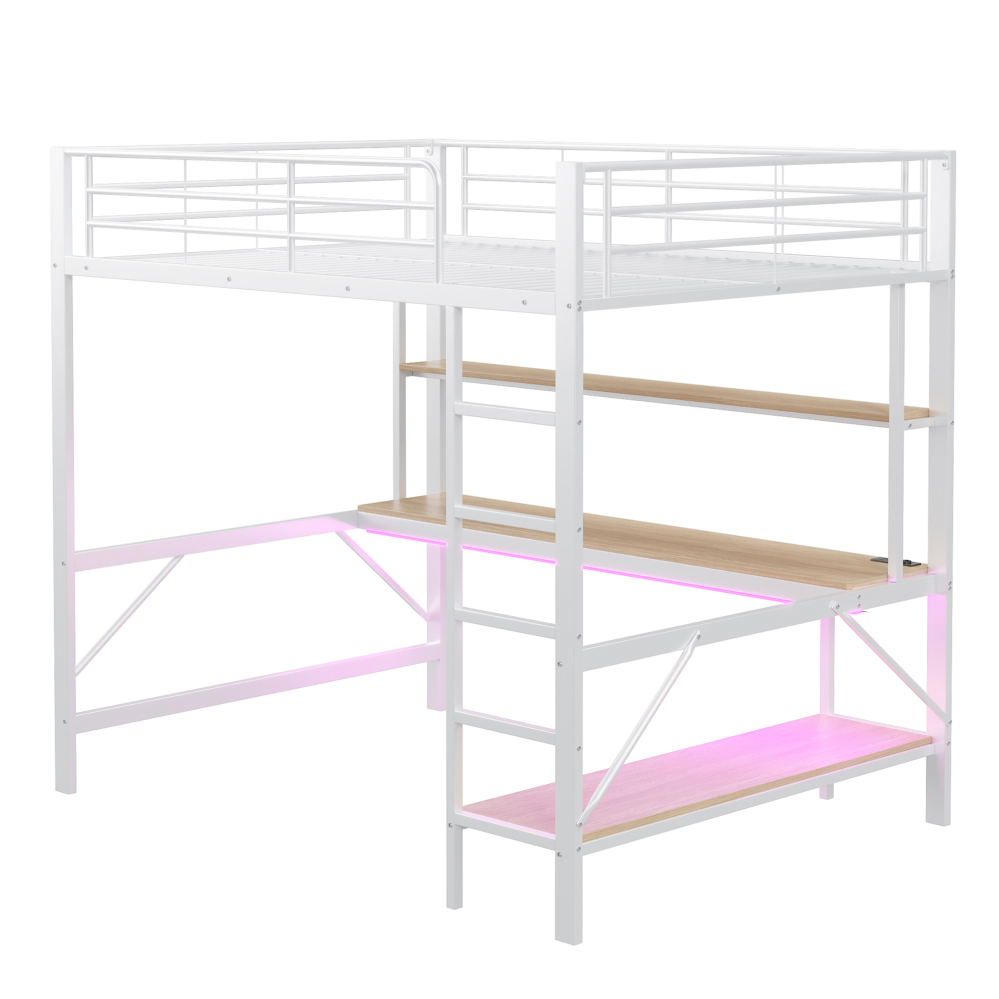 Lit enfant fer et MDF avec LED 7 couleurs contrôlable app, pour chambre d'enfant, structure stable, ambiance lumineuse personnalisable, design ludique, sécurité, durabilité, style fonctionnel moderne - image 5