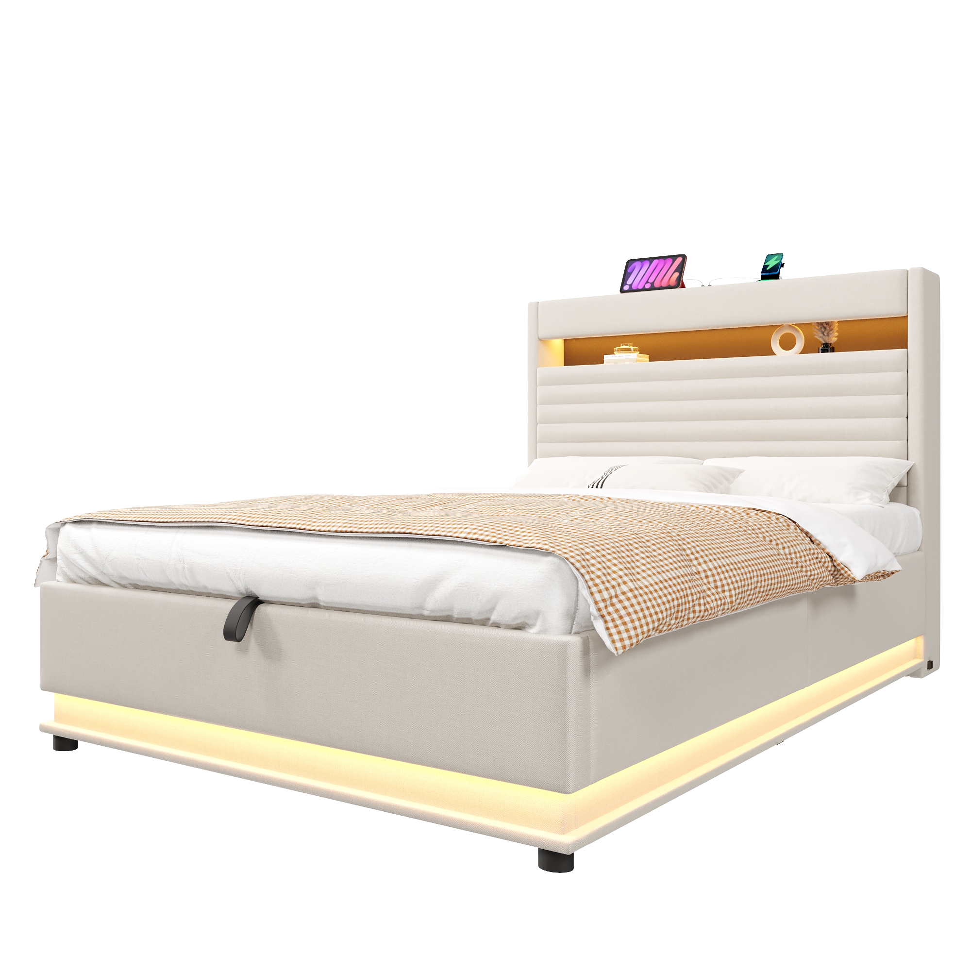 Lit rembourré 140 x 200 cm avec ports USB et Type- - image 9