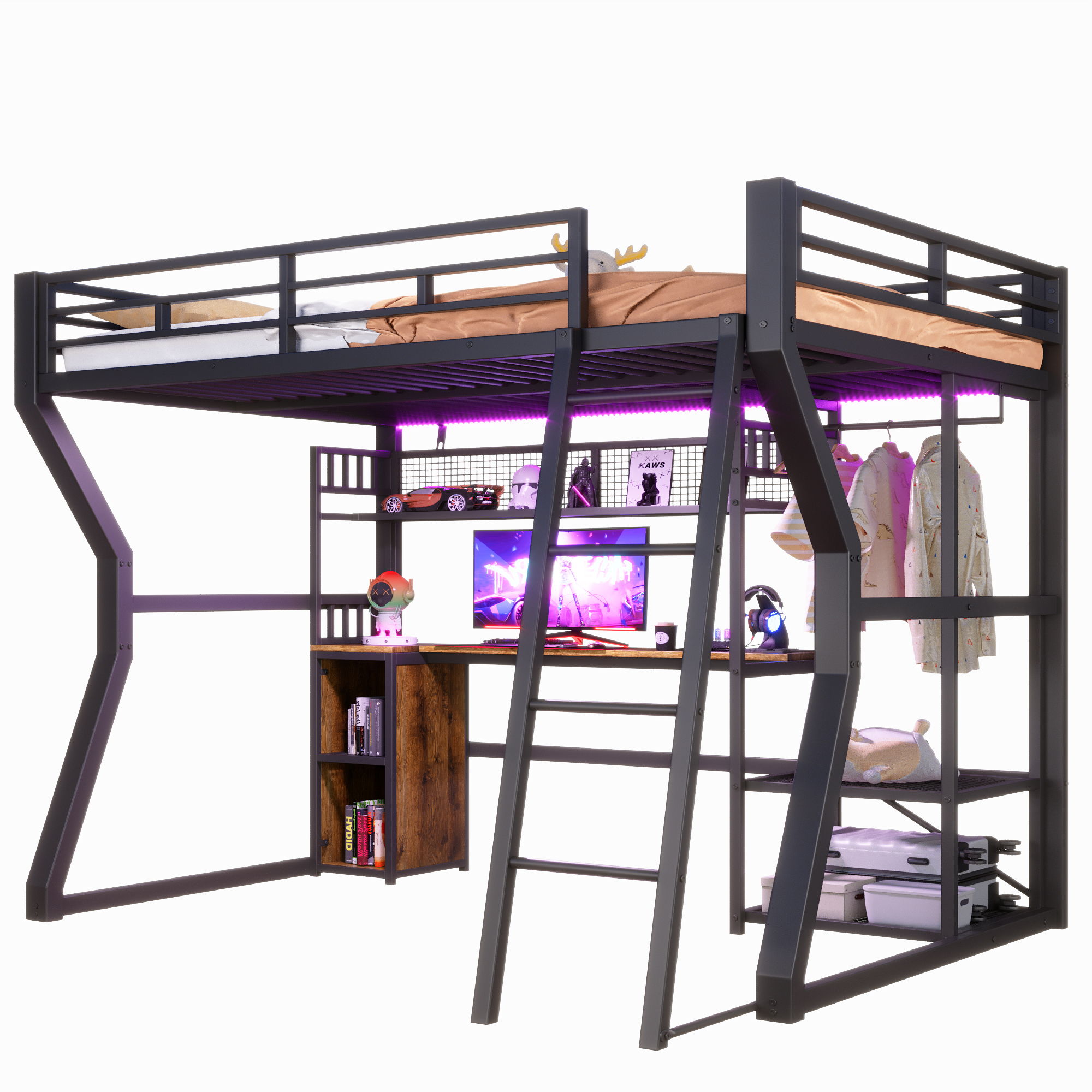 Lit mezzanine avec bureau et rangement