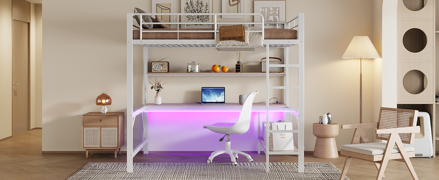 Lit enfant fer et MDF avec LED 7 couleurs contrôlable app, pour chambre d'enfant, structure stable, ambiance lumineuse personnalisable, design ludique, sécurité, durabilité, style fonctionnel moderne - image 19