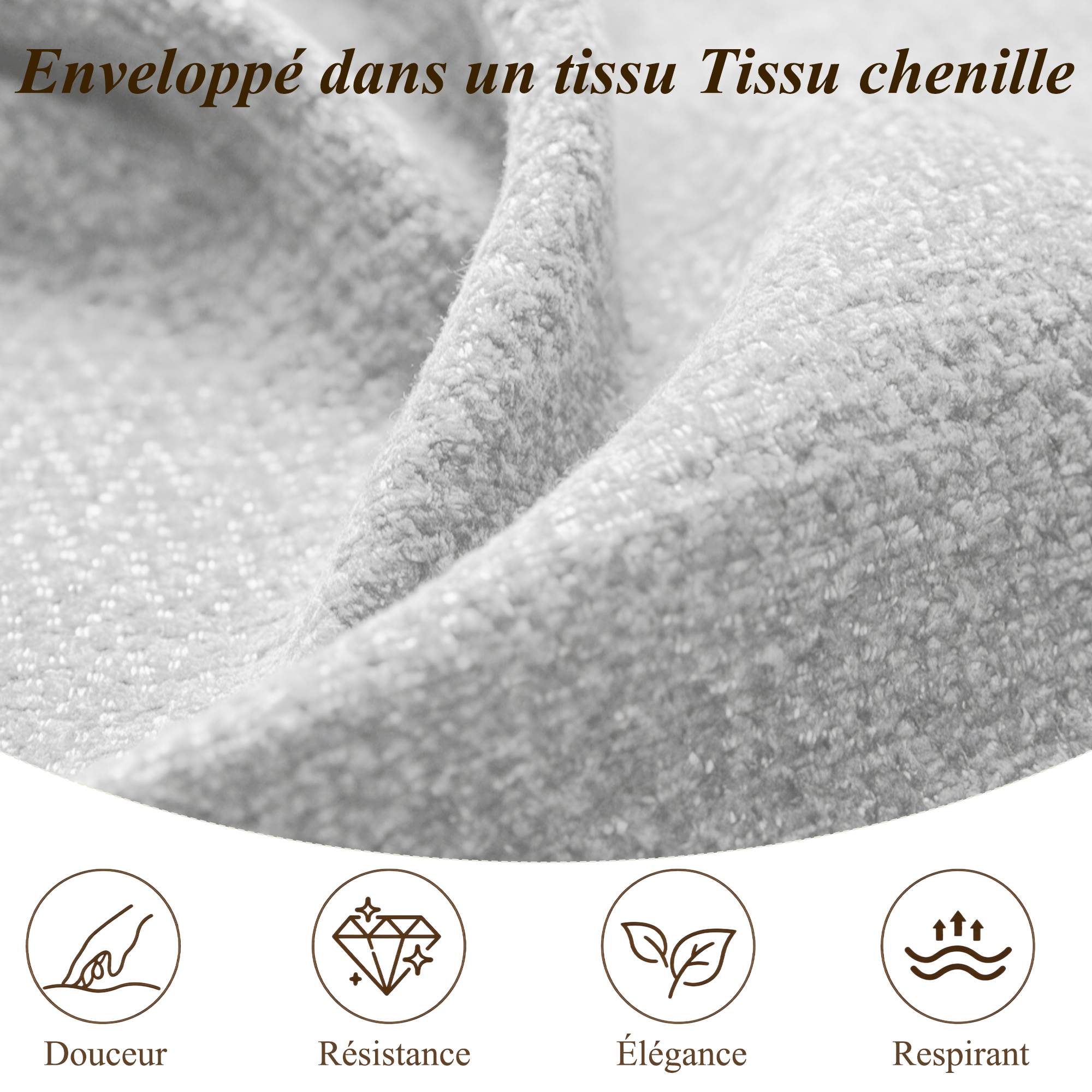 Présentation de Lit coffre rembourré en chenille 140 x 200 cm avec rangement hydraulique, LED et sommier à lattes, Gris, sans matelas