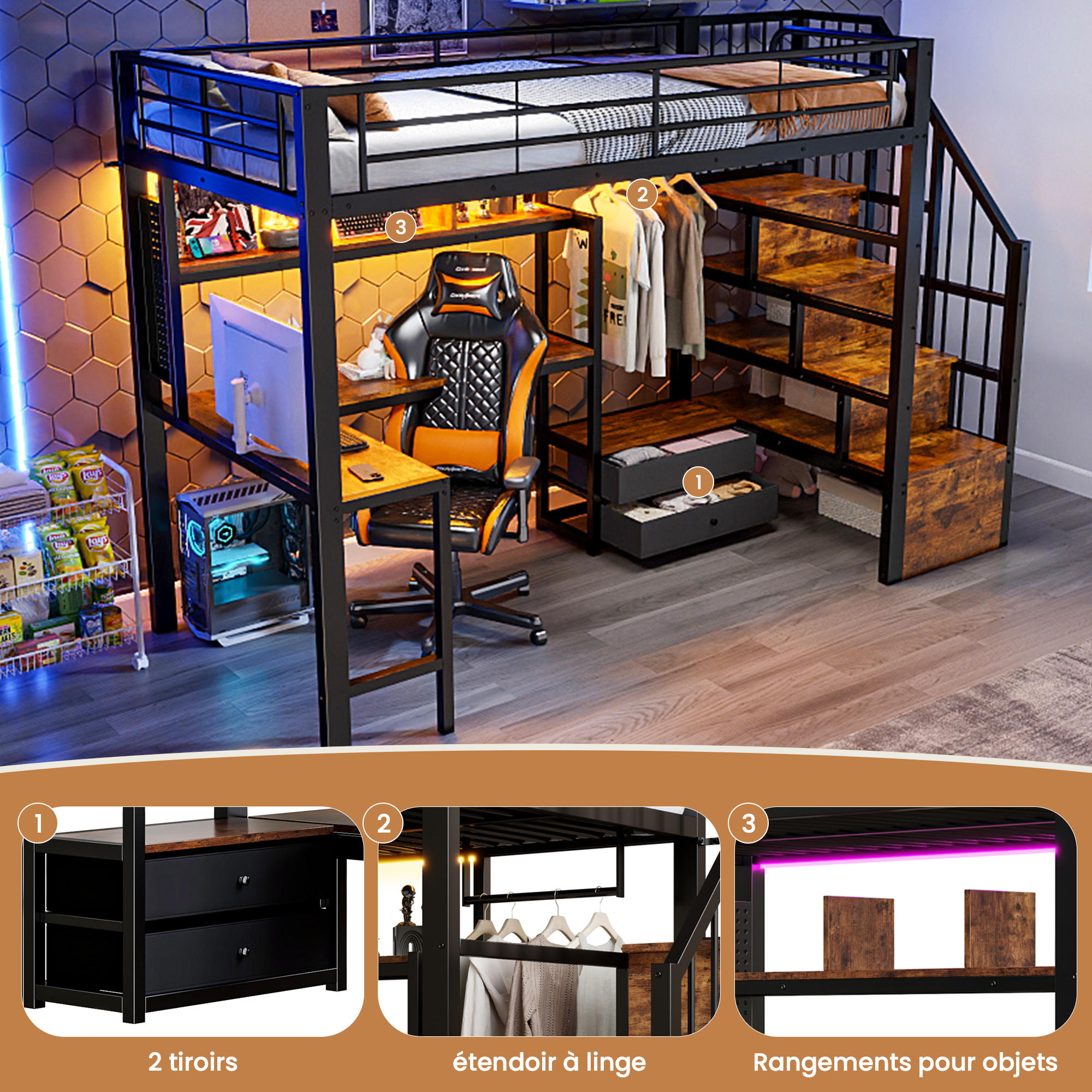 lit mezzanine avec bureau - vue 5