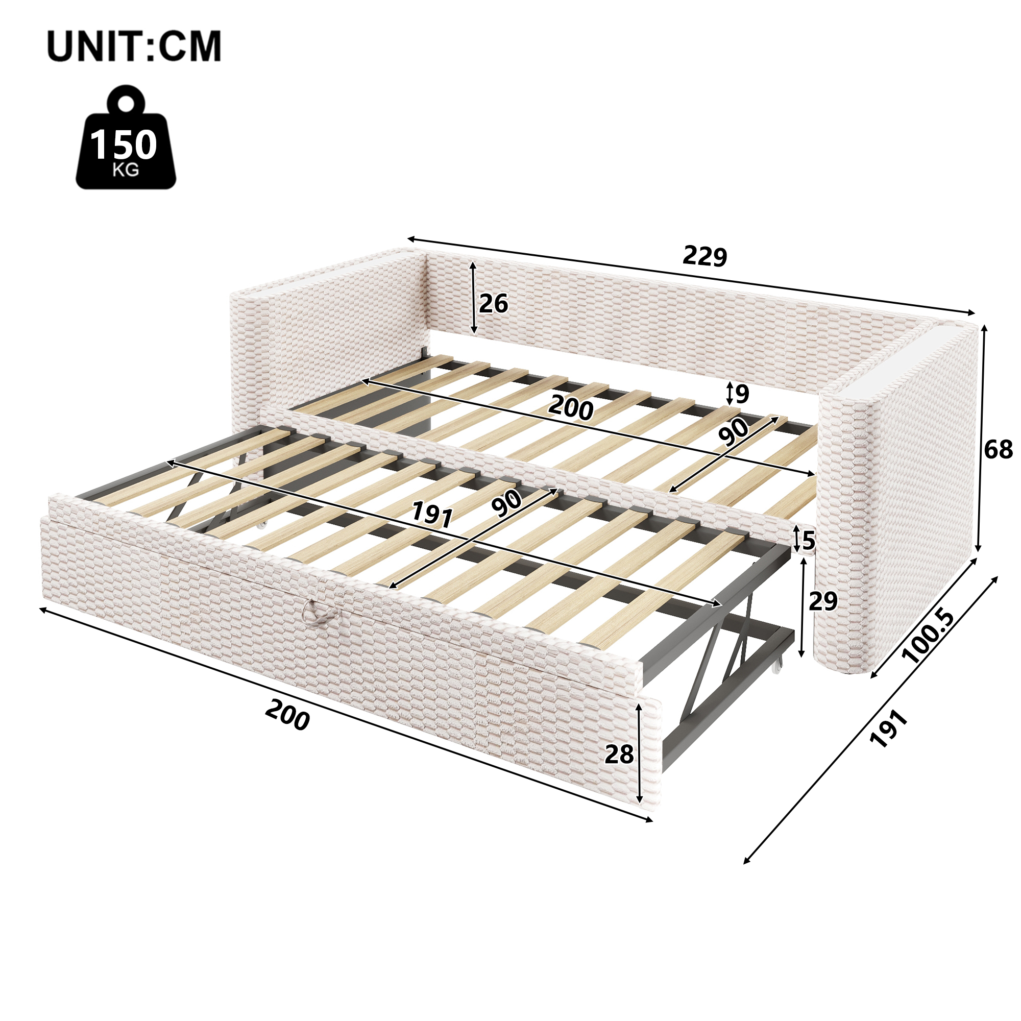 Daybed convertible 90/180 x 200 cm en velours et M - image 12