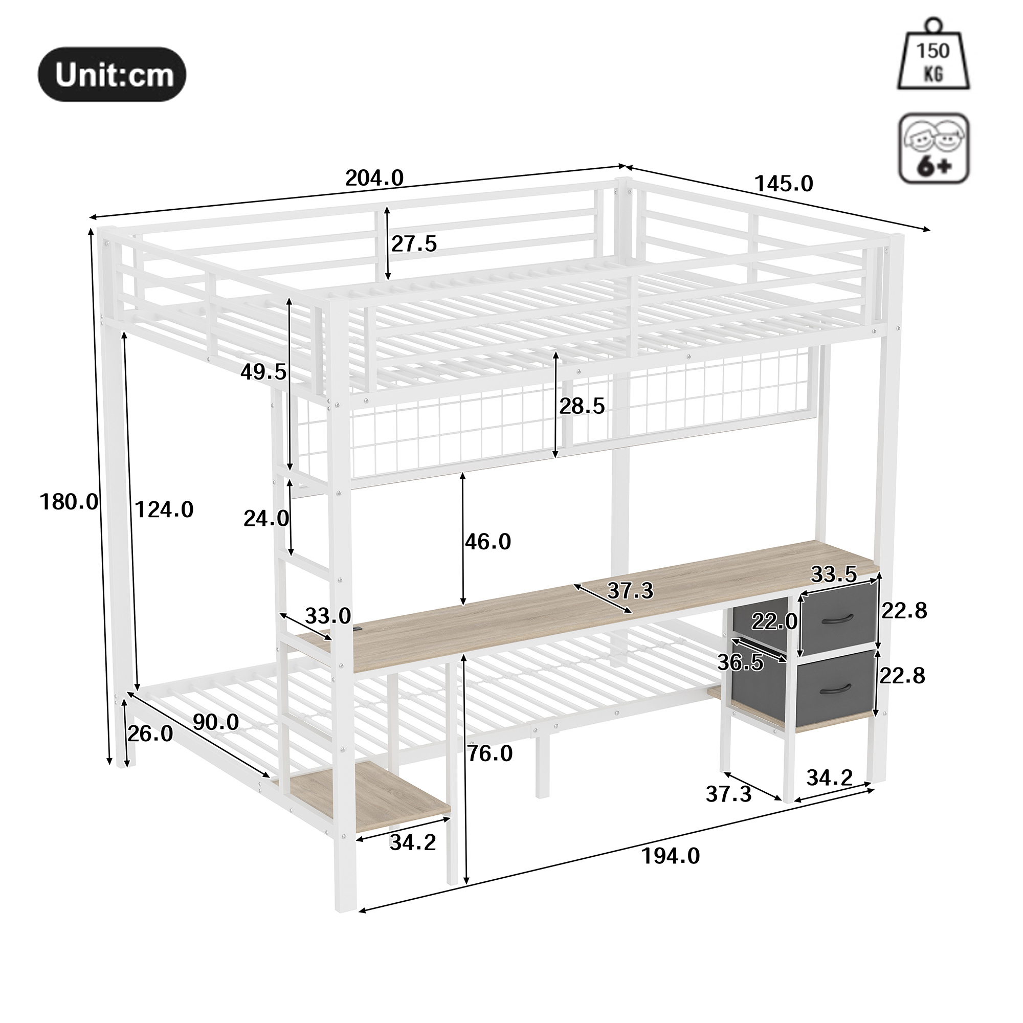 Lit mezzanine fer avec tiroirs, étagères étagées, grille suspendue, pour chambre d'enfant et étude, structure stable, beaucoup de rangement, organisation personnalisée, design fonctionnel, sécurité, durabilité - image 11