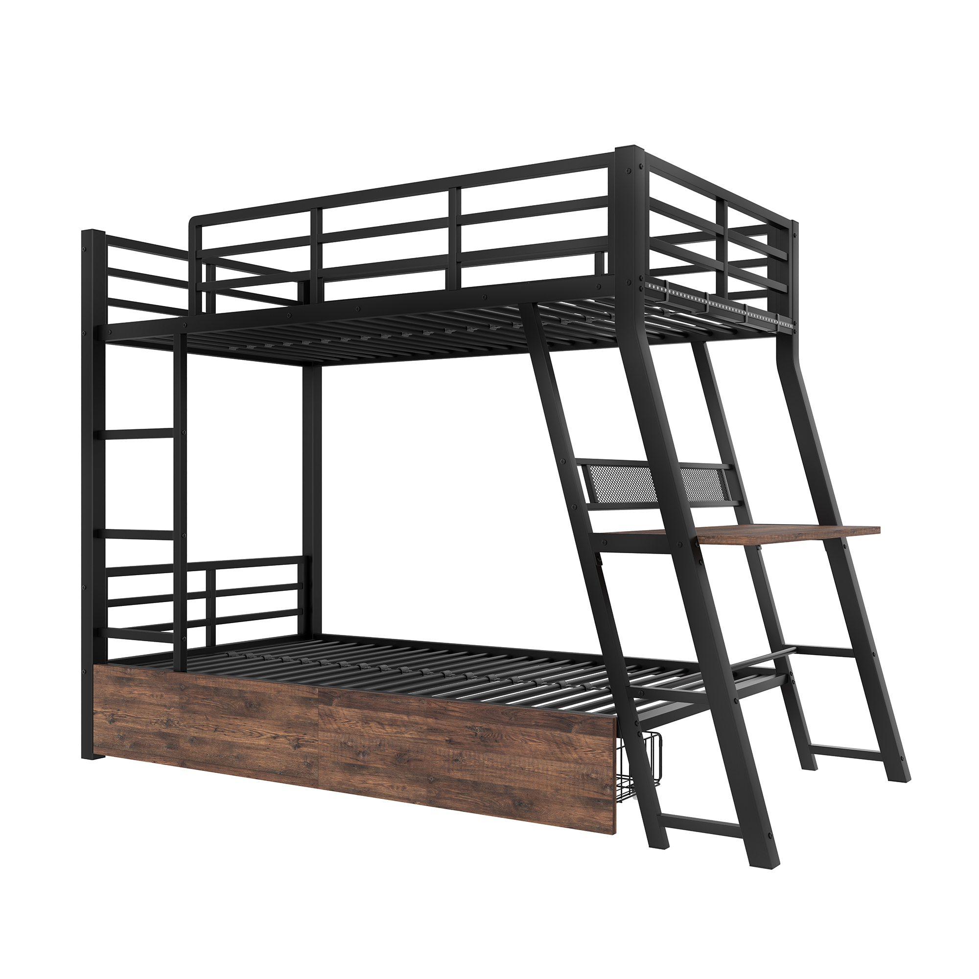 Lit mezzanine 90 x 200 cm, bureau intégré, escalier, tiroirs de rangement, éclairage LED au niveau du bureau, métal, noir, 236,8 x 149,2 x 160,5 cm - points forts 1
