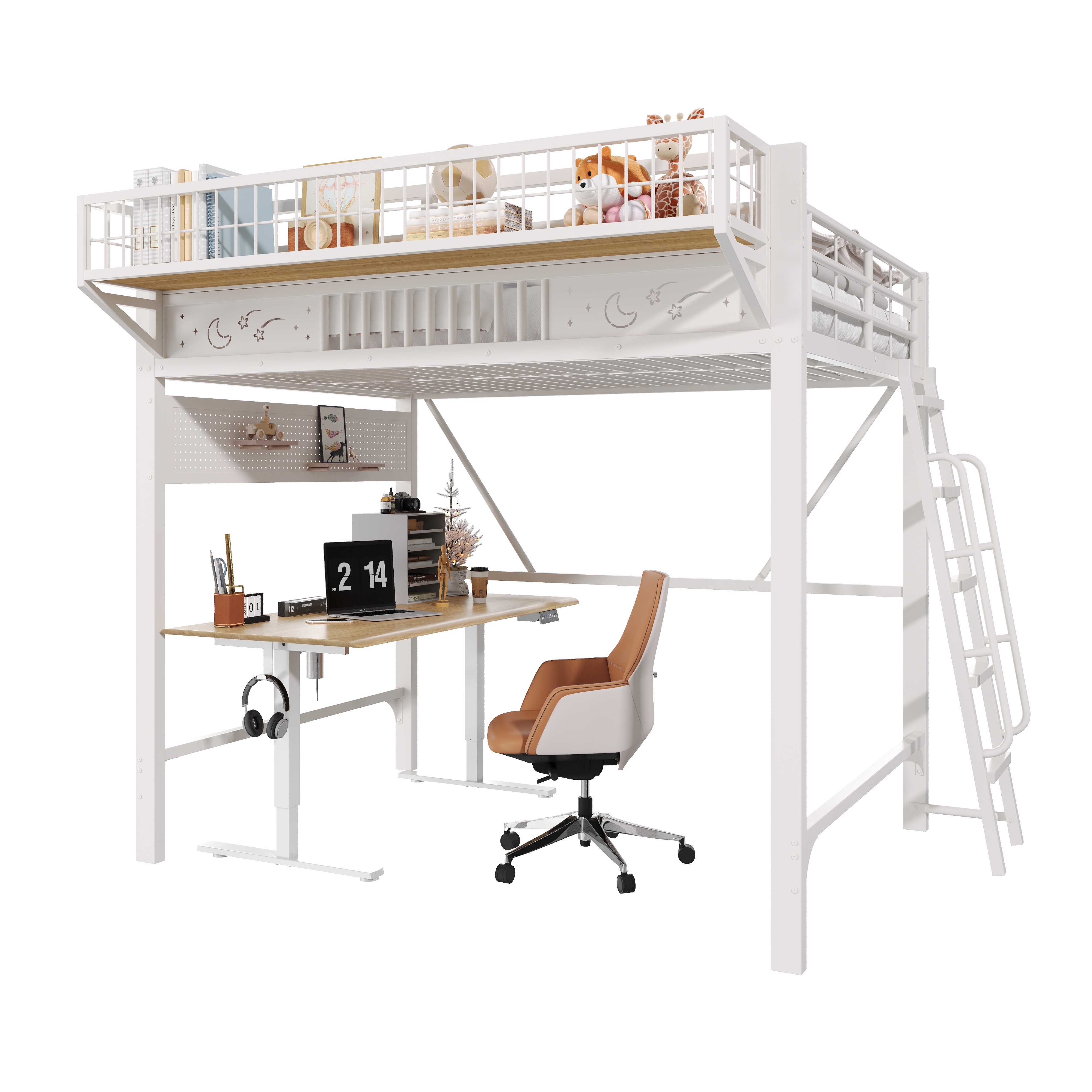 Lit mezzanine, 235 x 169 x 188 cm, métal, blanc - vue 7