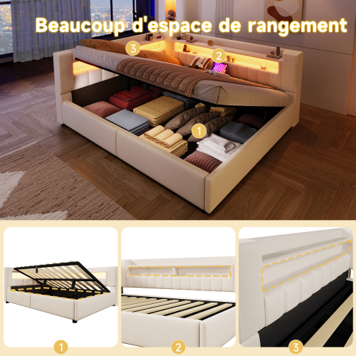Système de rangement hydraulique du lit double