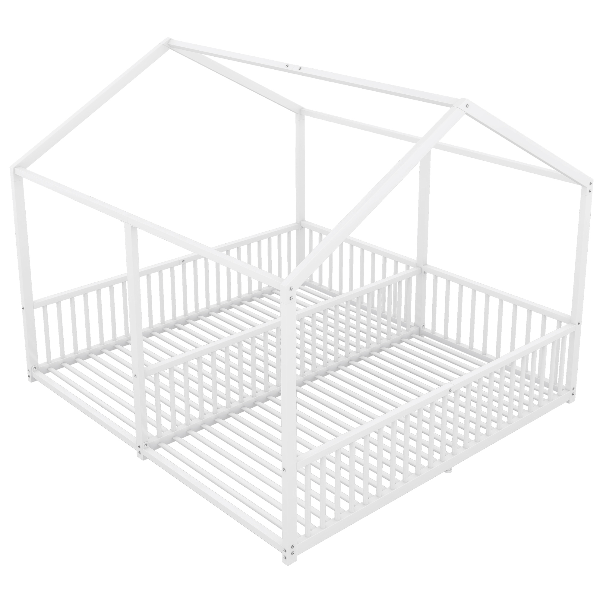 Lit jumeaux enfant en fer 2×90×200 cm en forme de maison, barrières sécurité, pour famille avec 2 enfants, design créatif, indépendance de couchage, stabilité, sécurité, style ludique, décoration - image 12