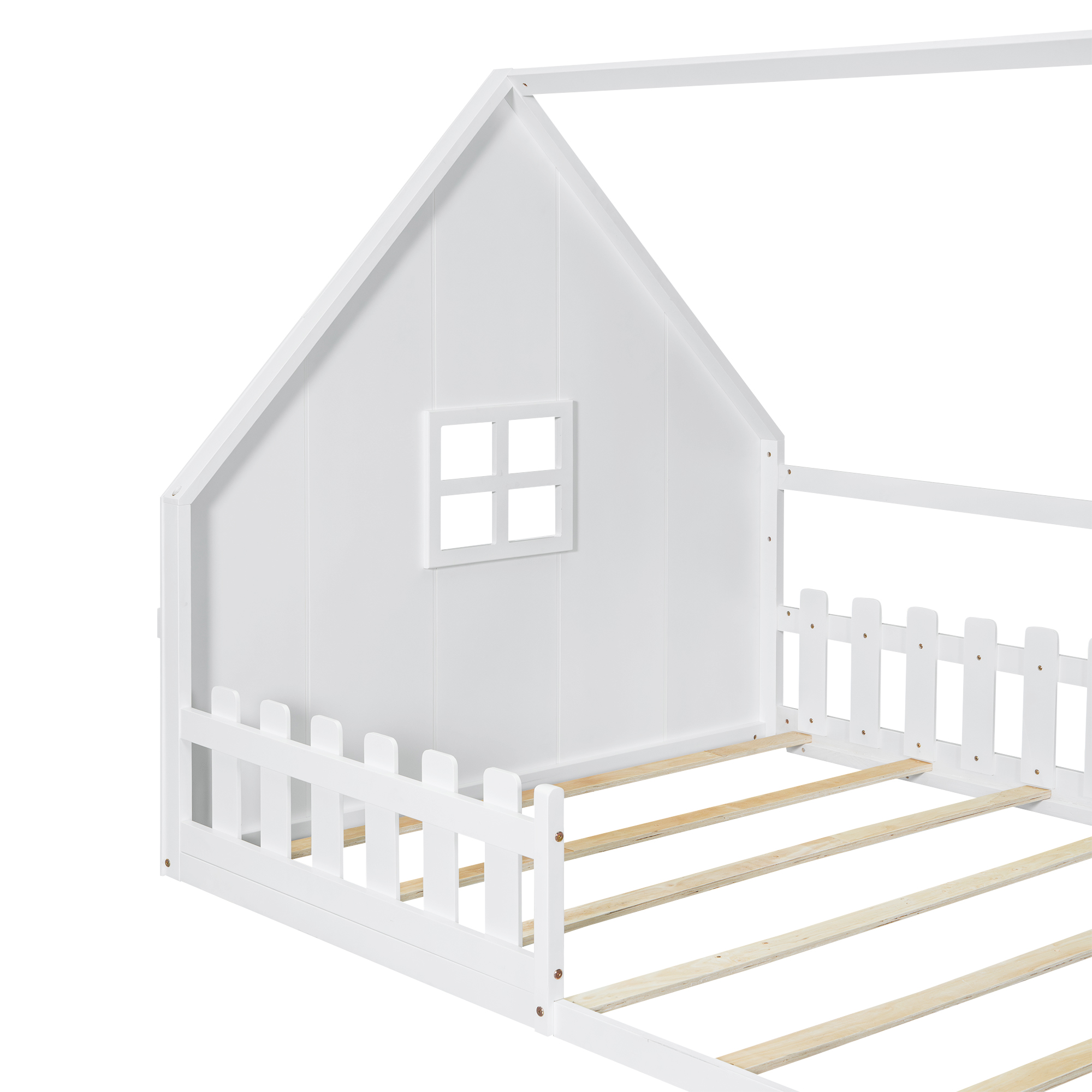 Lit enfant maison de rêve en pin et MDF, design maison miniature, pour chambre d'enfant, stimule imagination, construction stable, style naturel moderne, sécurité et amusement, espace de jeu unique - image 8