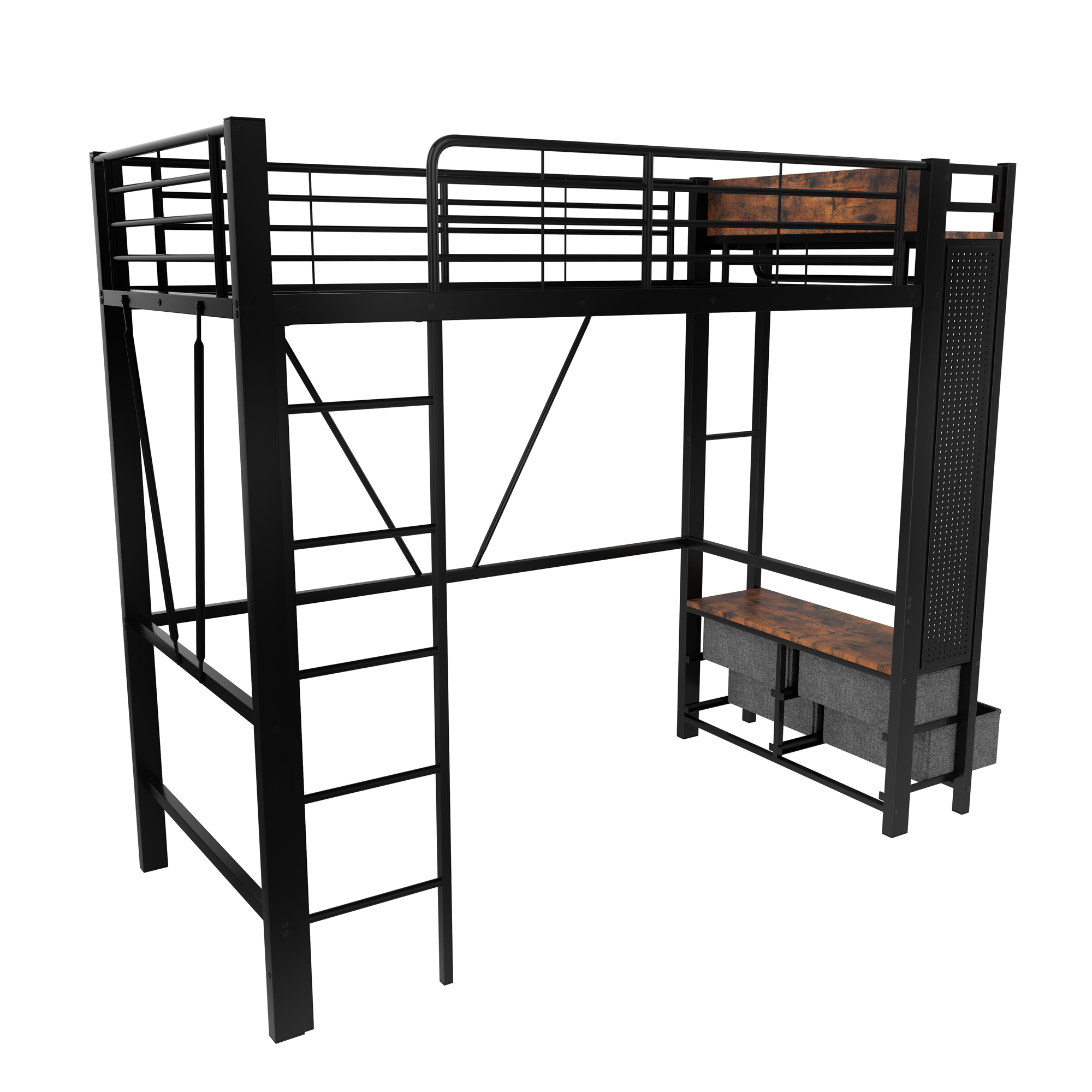 Lit en fer et MDF avec tringles suspendues, 4 tiroirs, pour chambre, structure forte, beaucoup de rangement vertical, utilisation optimale espace, design fonctionnel, style moderne, stabilité, durabilité - image 9
