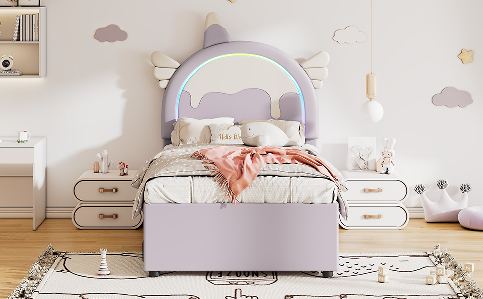 Lit enfant design licorne en PU et MDF avec lit es - image 11