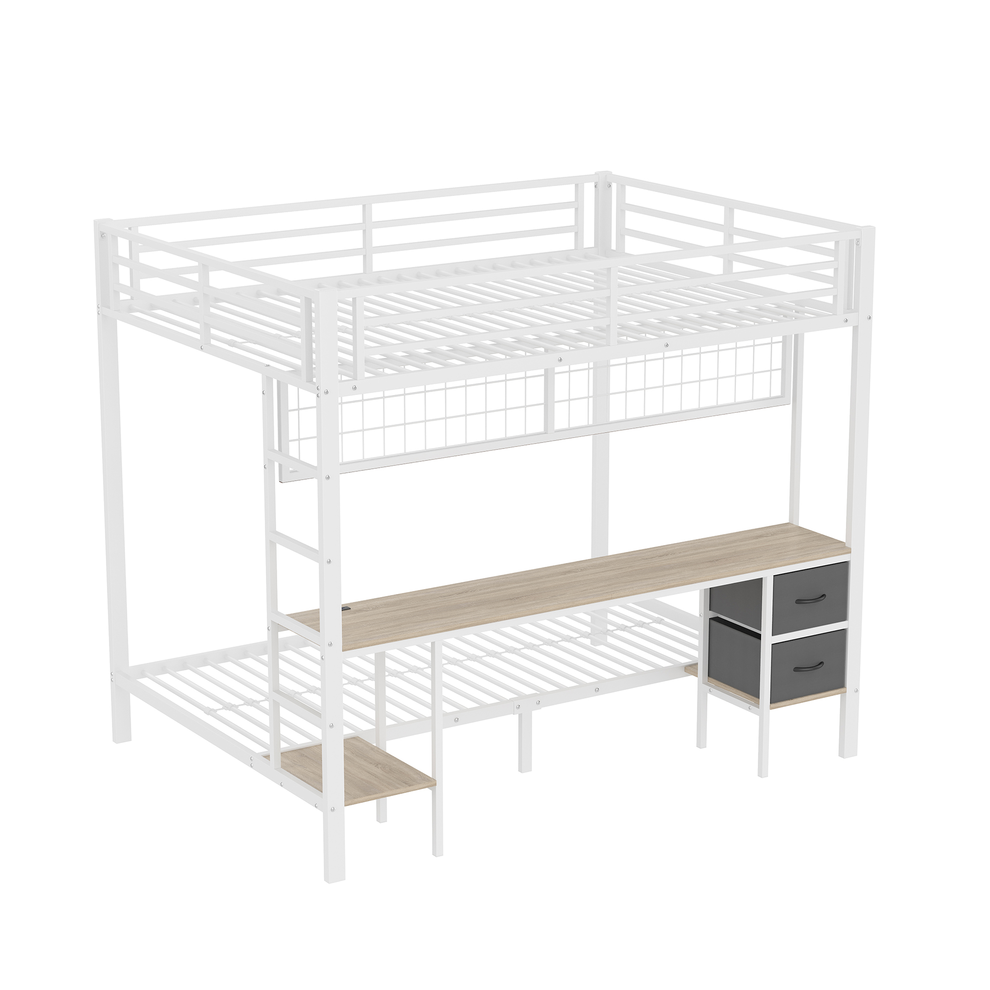 Lit mezzanine fer avec tiroirs, étagères étagées, grille suspendue, pour chambre d'enfant et étude, structure stable, beaucoup de rangement, organisation personnalisée, design fonctionnel, sécurité, durabilité - image 12