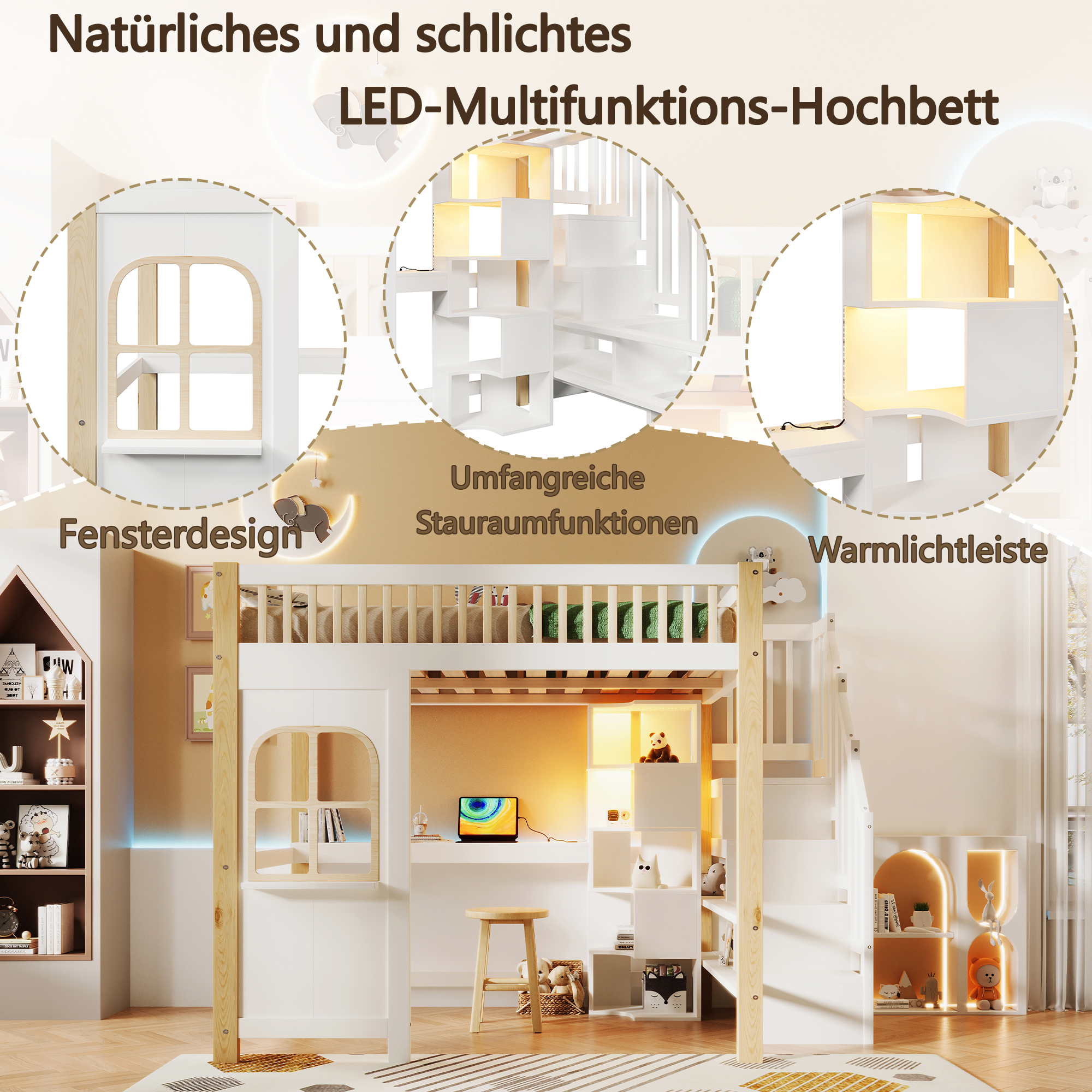 Lit mezzanine en pin massif