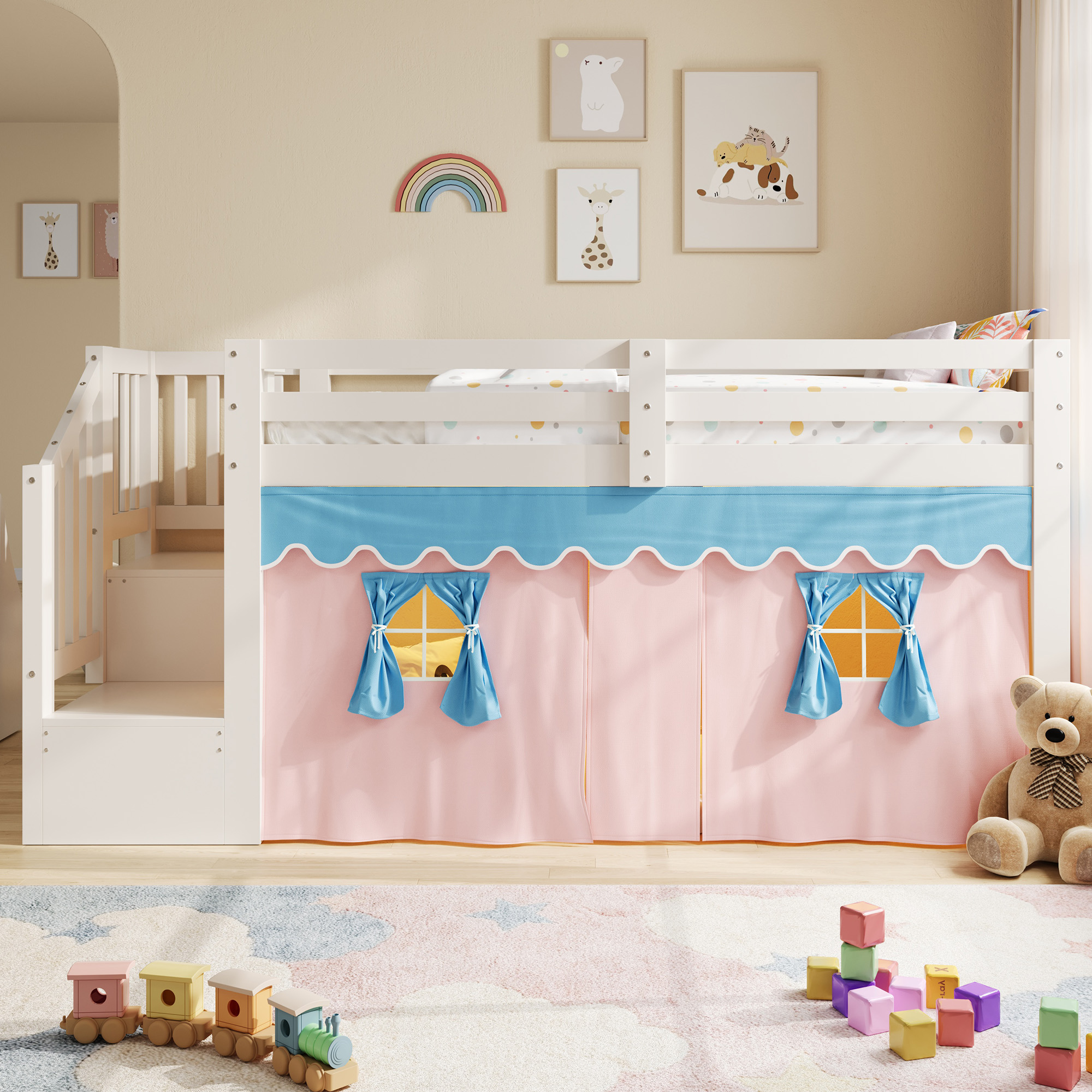 Lit mi-hauteur blanc 90x200 cm avec LED et rangements