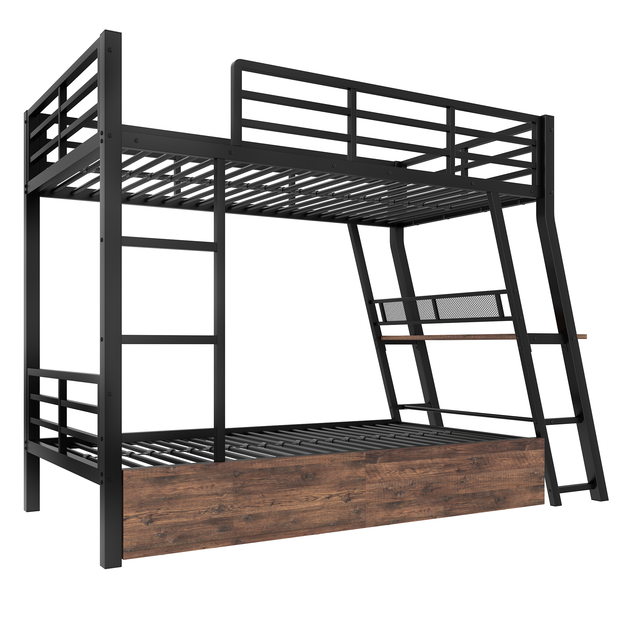 Lit mezzanine 140 x 200 cm, bureau intégré, escalier, tiroirs de rangement, éclairage LED au niveau du bureau, métal, noir, 236,8 x 199,2 x 160,5 cm - spécifications 1