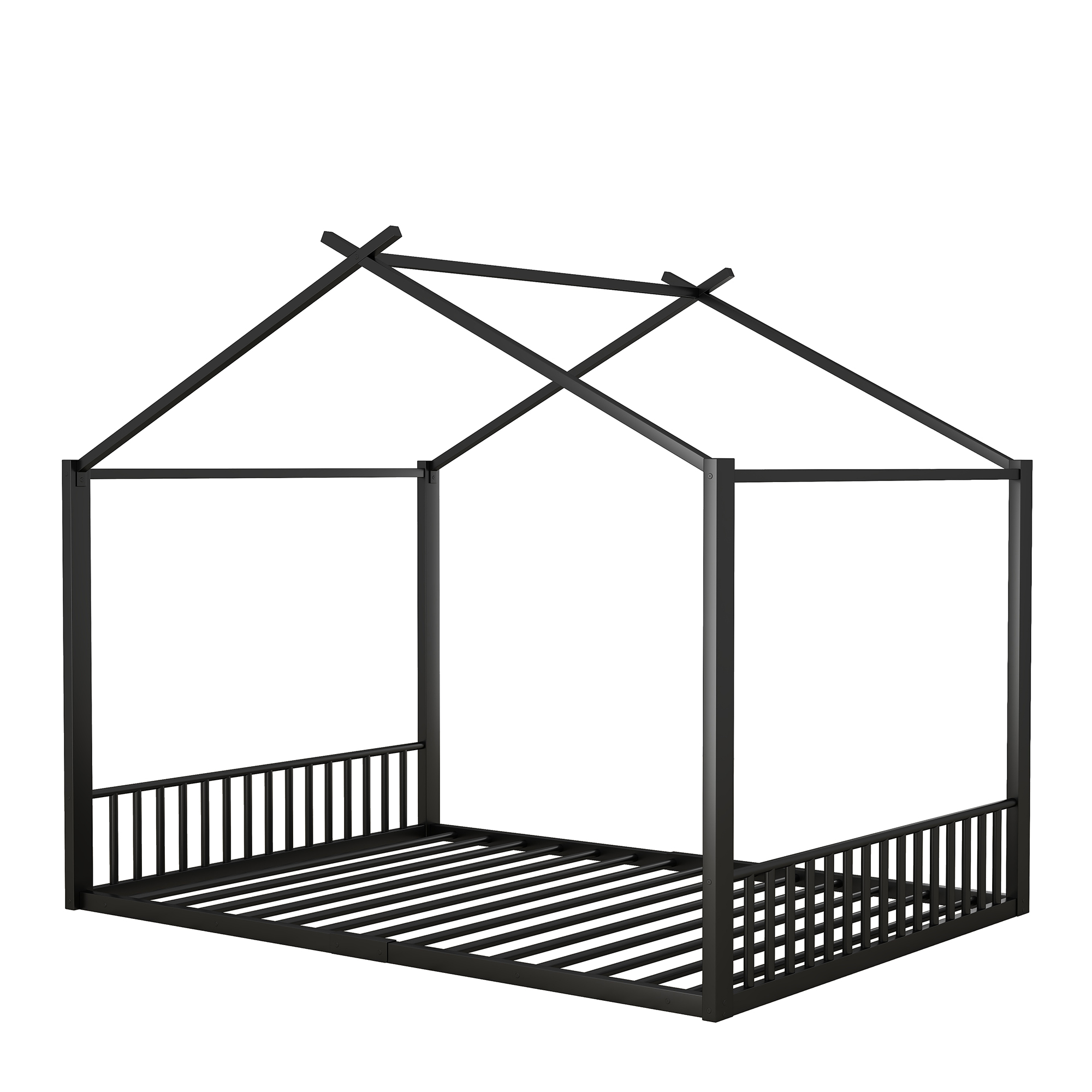 Lit mezzanine enfant en métal en forme de maison noir, pour chambre d'enfant, design unique, espace de jeu, style moderne, facile montage, stabilité, sécurité, utilisation polyvalente, décoration - image 8