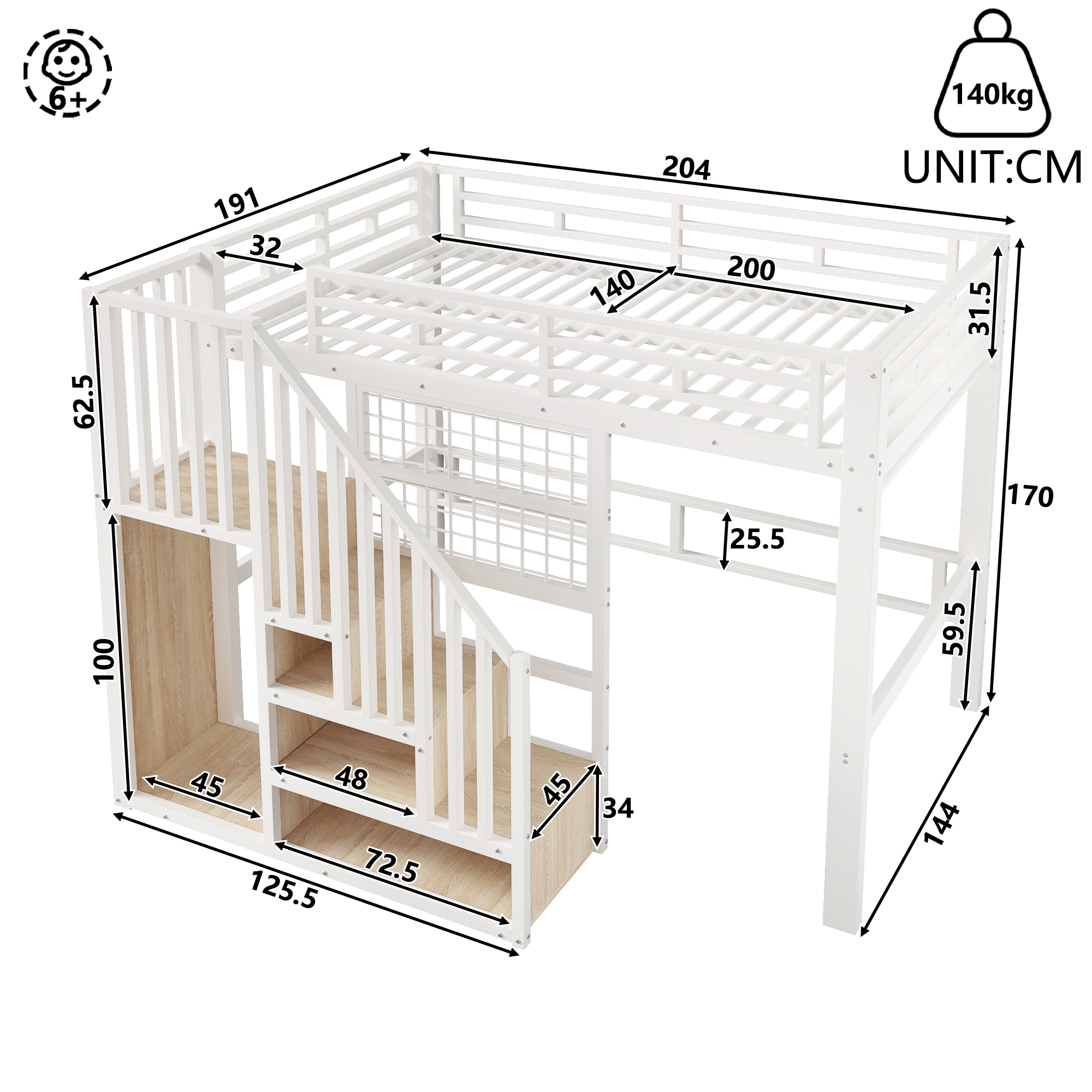 Dimensions du lit mezzanine 90x200 cm