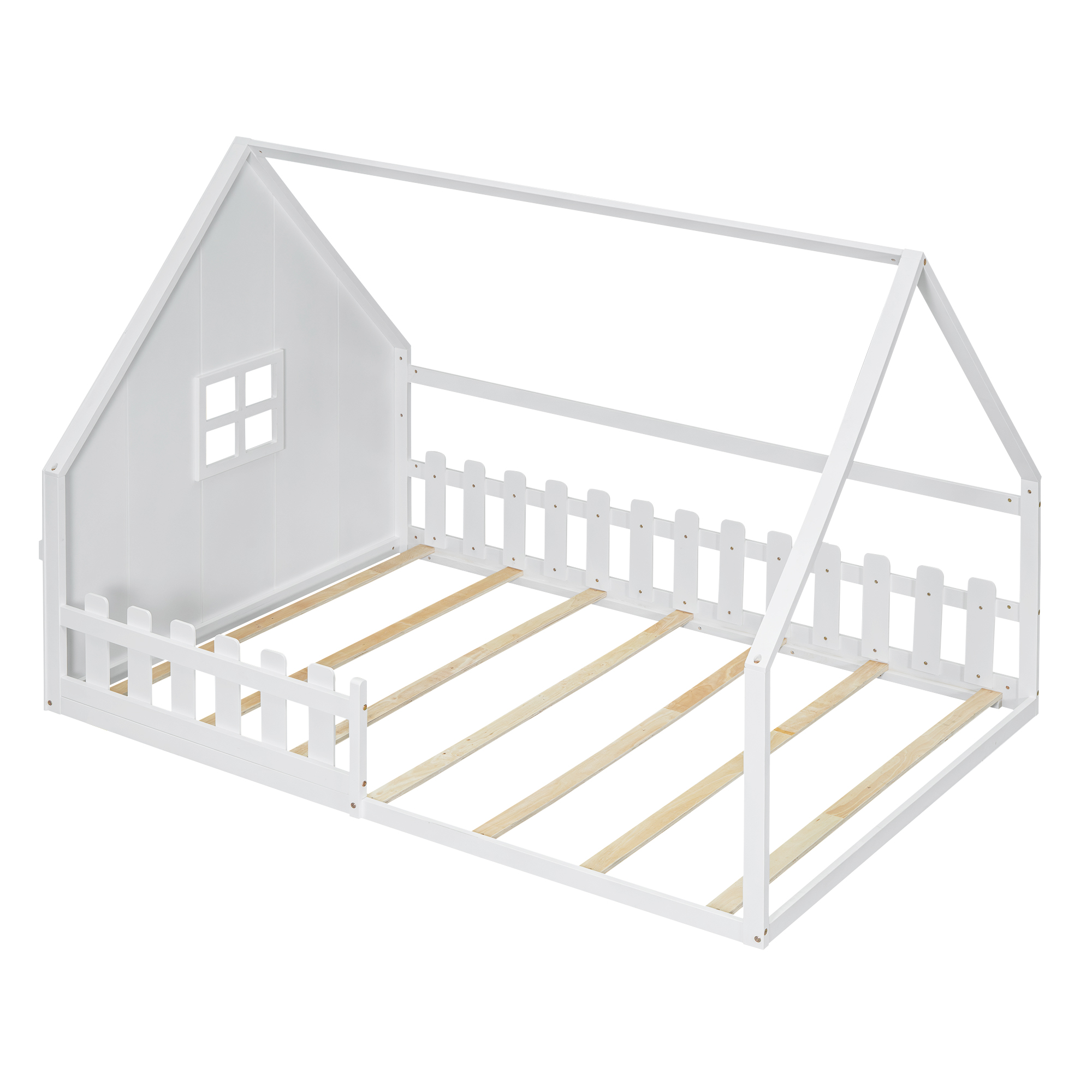Lit enfant maison de rêve en pin et MDF, design maison miniature, pour chambre d'enfant, stimule imagination, construction stable, style naturel moderne, sécurité et amusement, espace de jeu unique - image 4