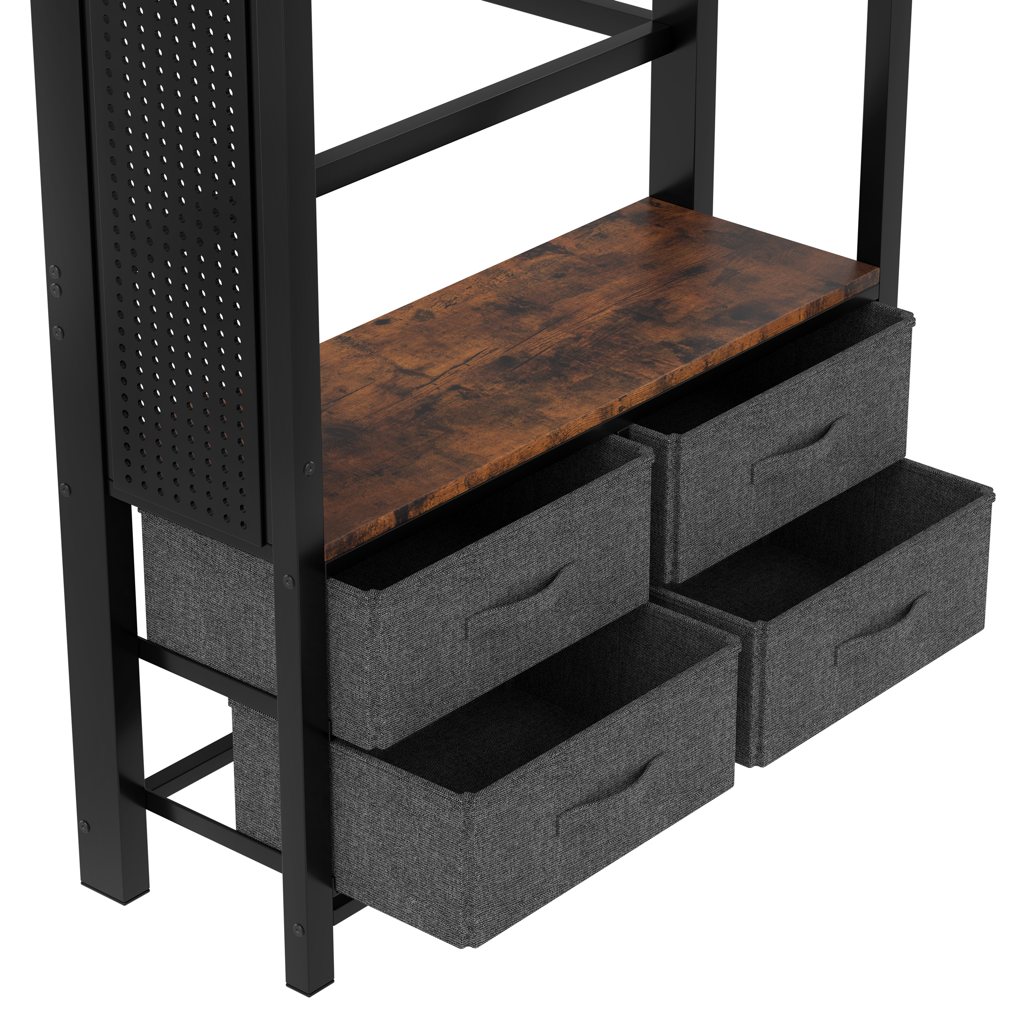Lit en fer et MDF avec tringles suspendues, 4 tiroirs, pour chambre, structure forte, beaucoup de rangement vertical, utilisation optimale espace, design fonctionnel, style moderne, stabilité, durabilité - image 13