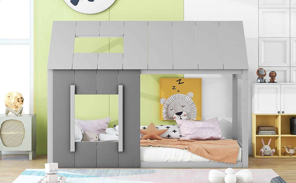Lit enfant en forme de maison en pin et MDF, concept ouvert décorable, pour chambre d'enfant, design ludique, premier lit, stabilité, facile montage, style moderne, créativité, sécurité, durabilité, décoration - image 16
