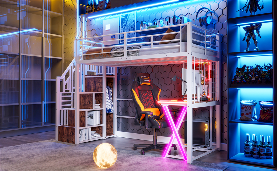 Lit mezzanine avec bureau intégré, éclairage LED r - image 13