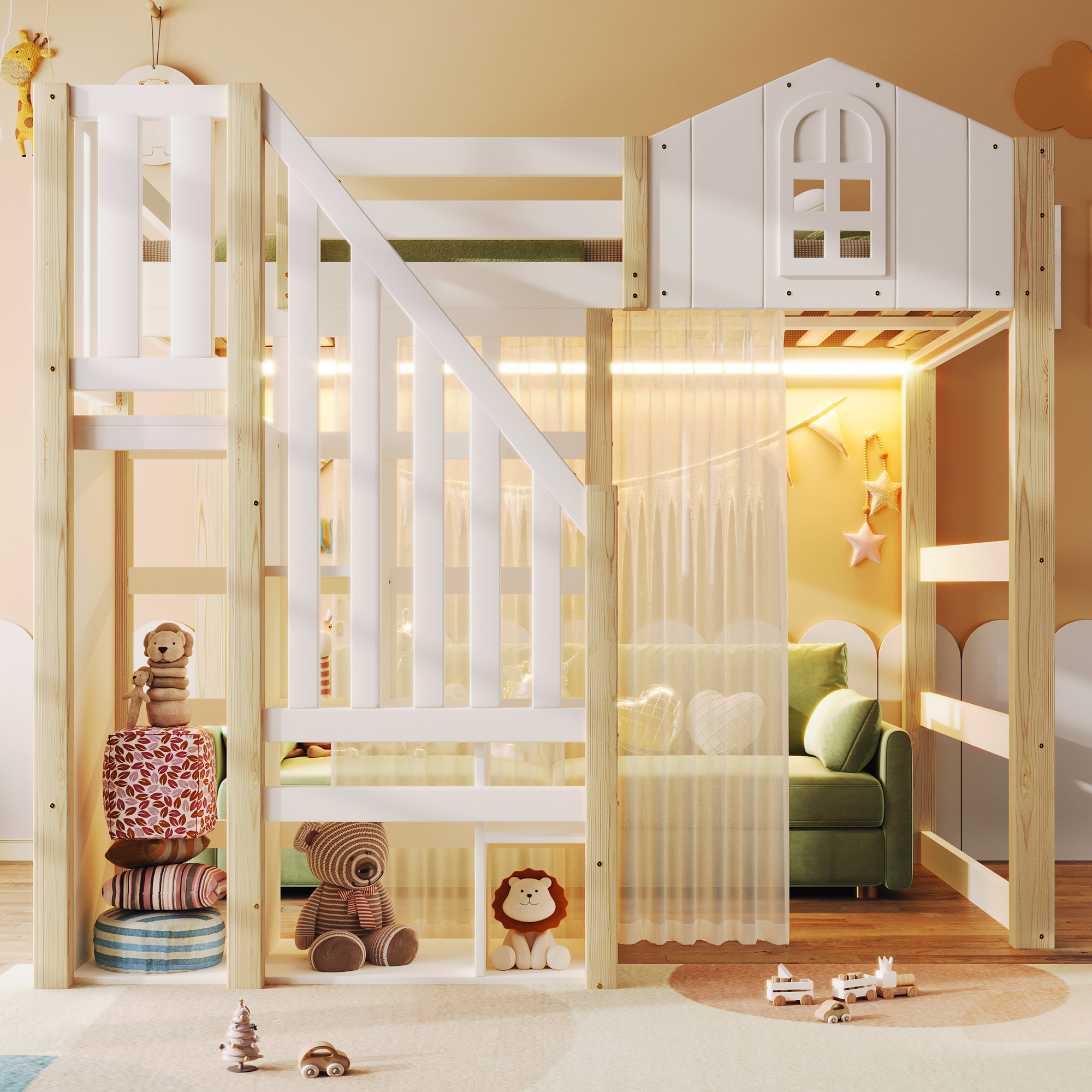 Lit mezzanine en pin massif