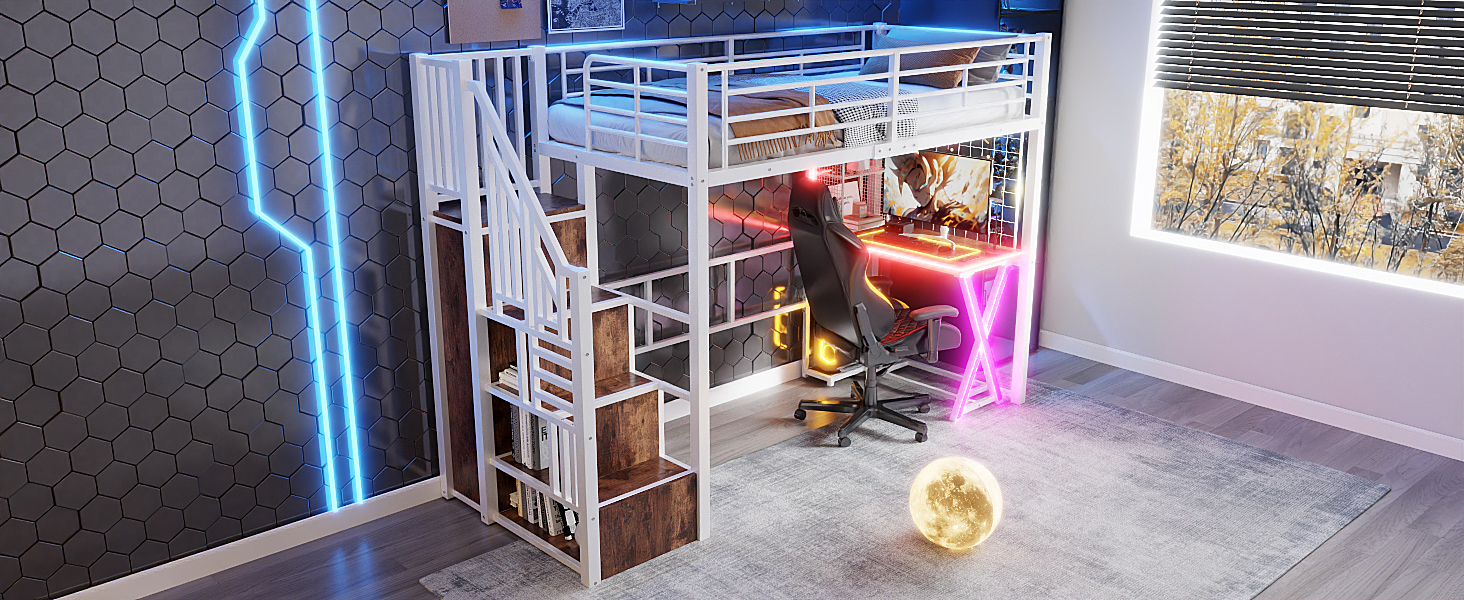Lit mezzanine avec bureau intégré, éclairage LED r - image 16